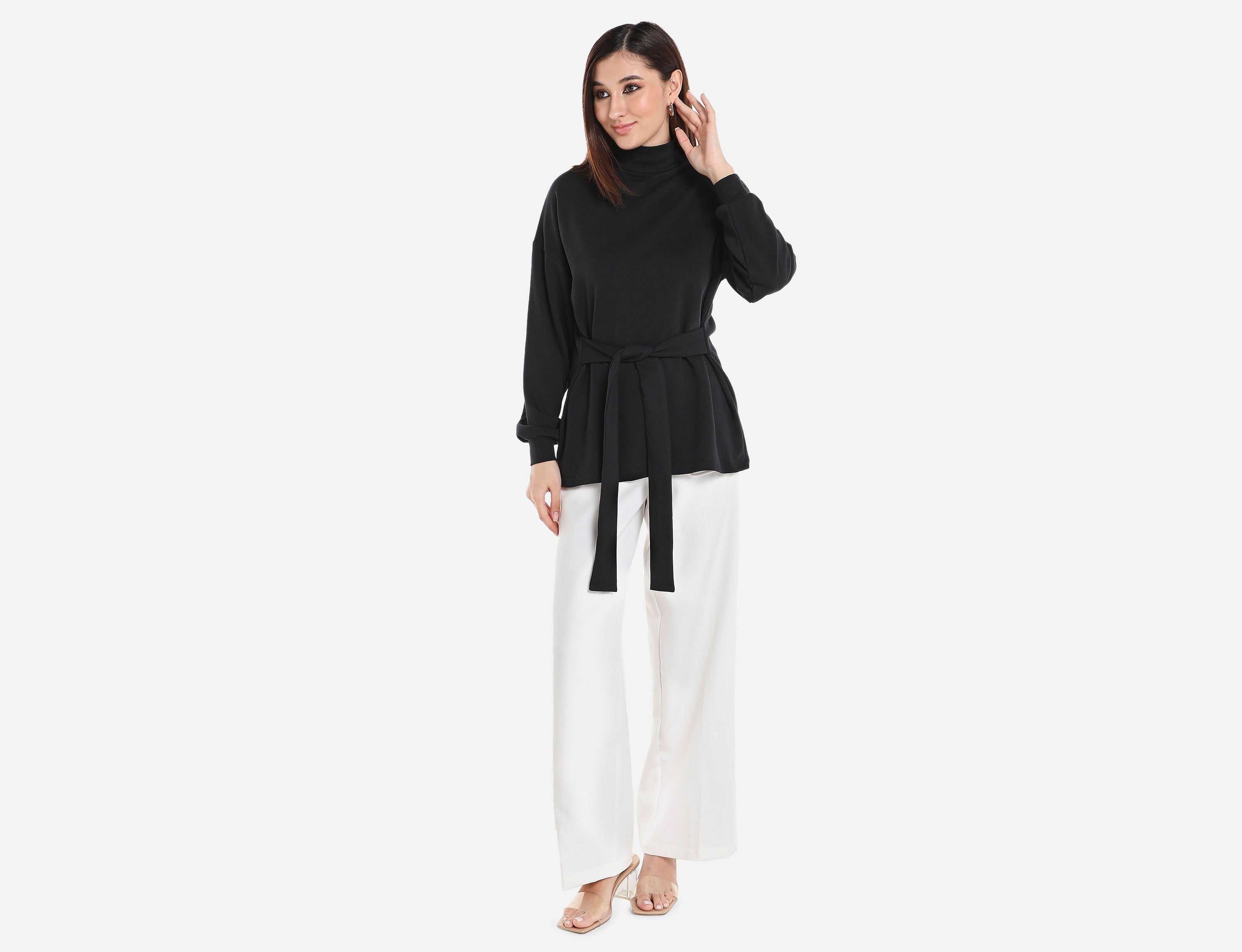 Straight-cut mid waist trousers