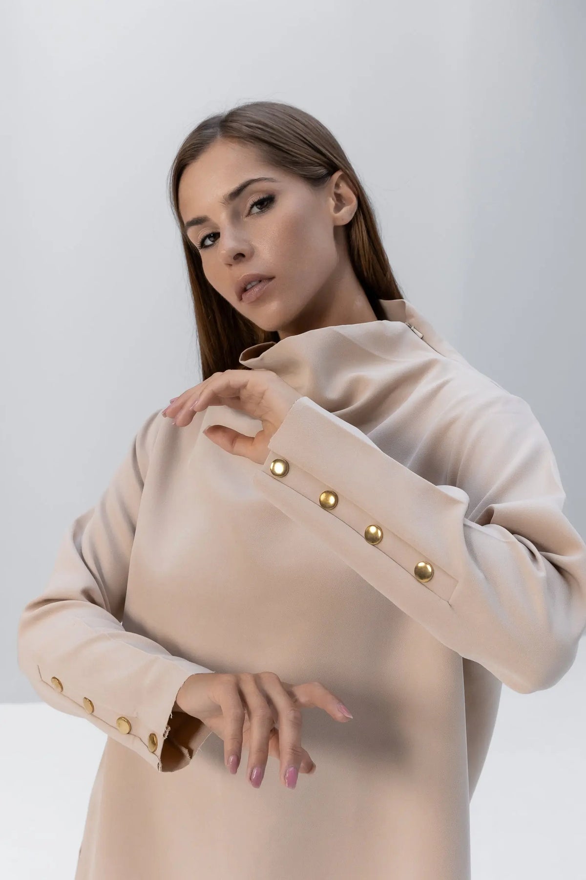 Loose Turtleneck Top with Studs