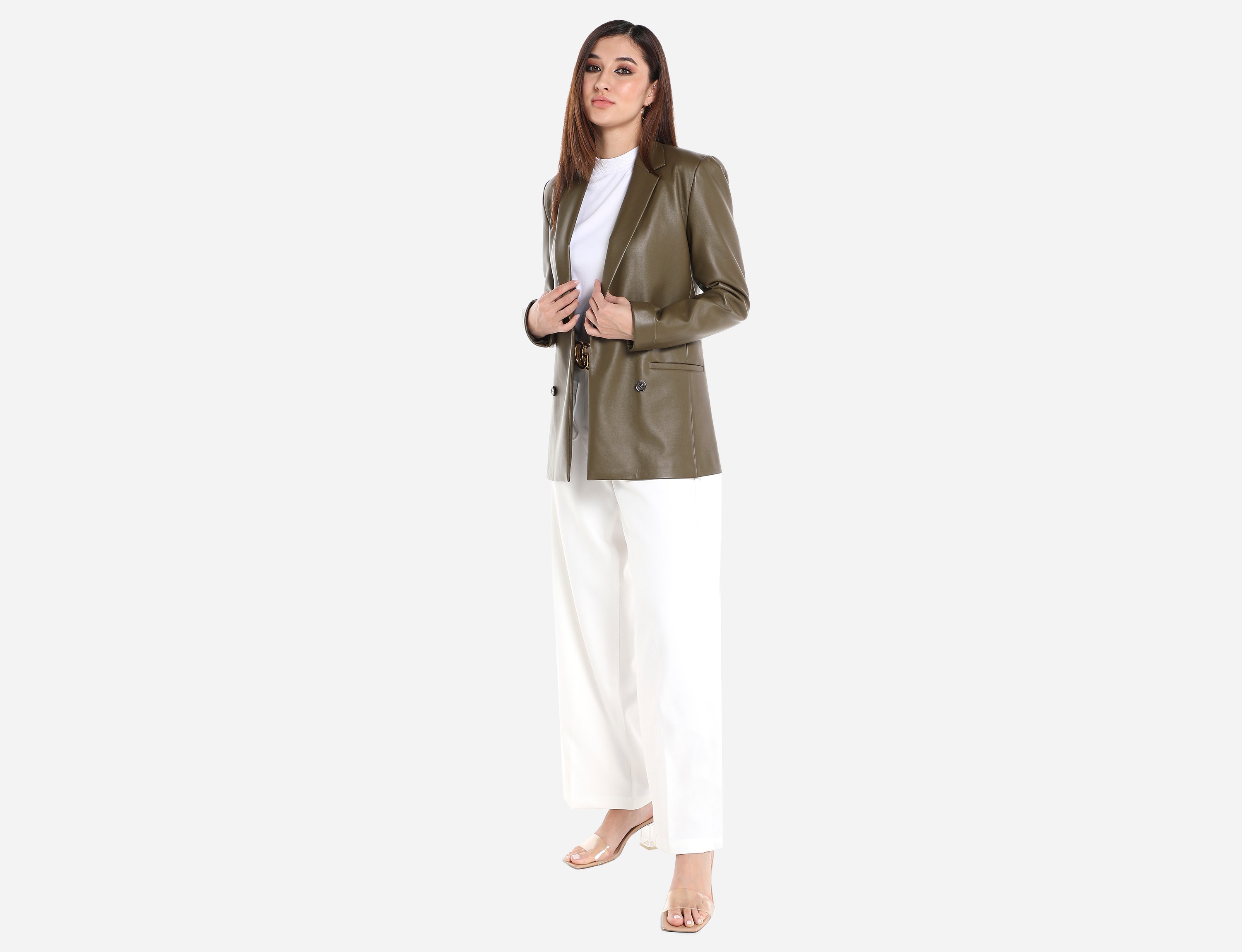 Straight cut Faux Leather Blazer