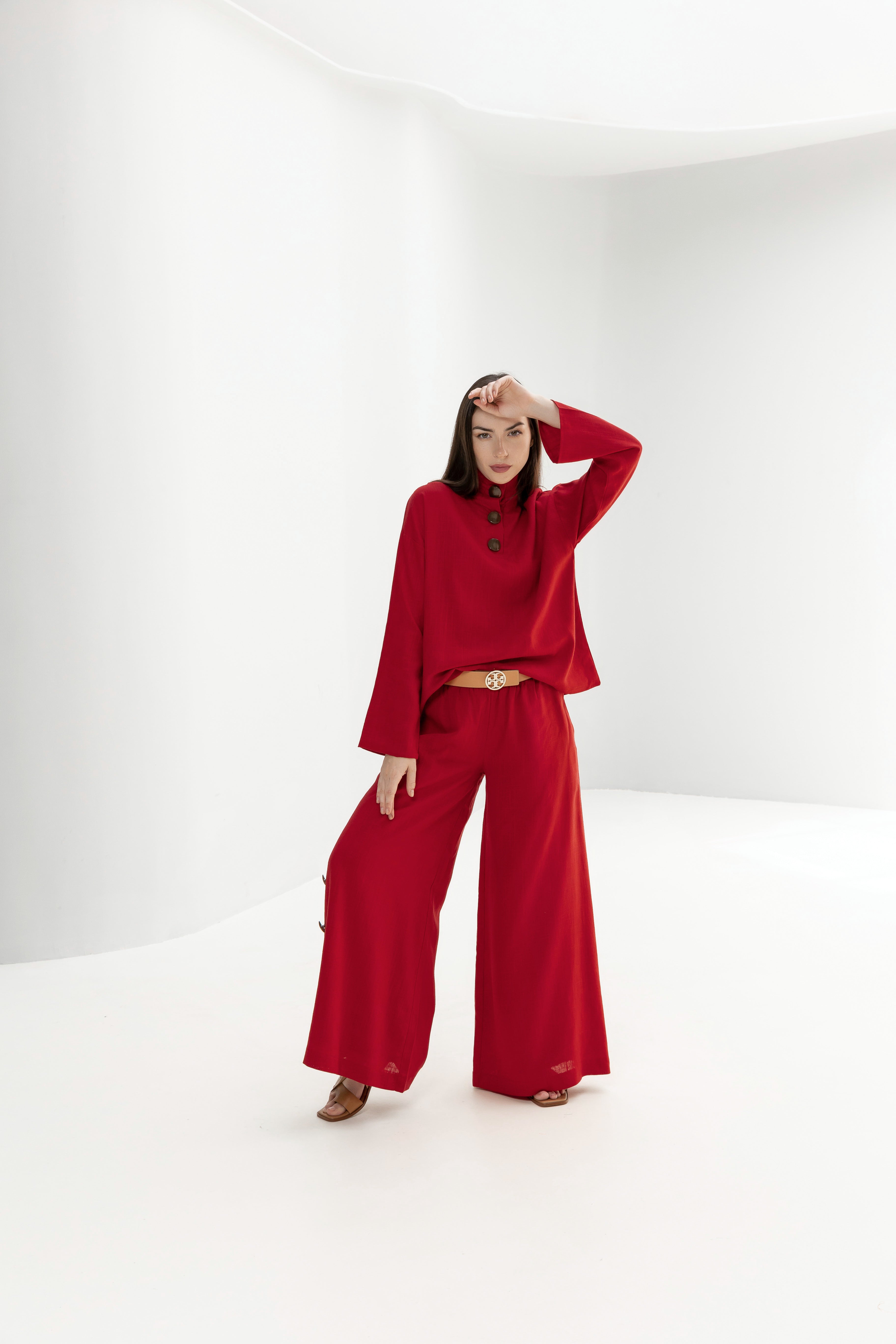 H-line Linen Trousers with side buttons