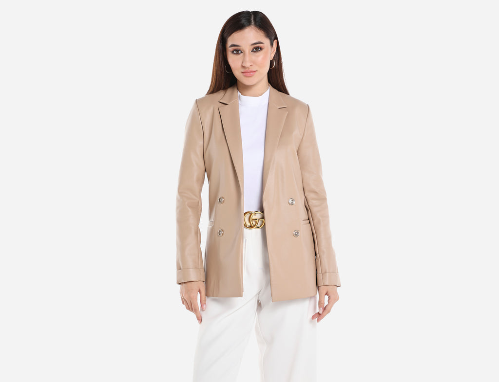 Straight cut Faux Leather Blazer