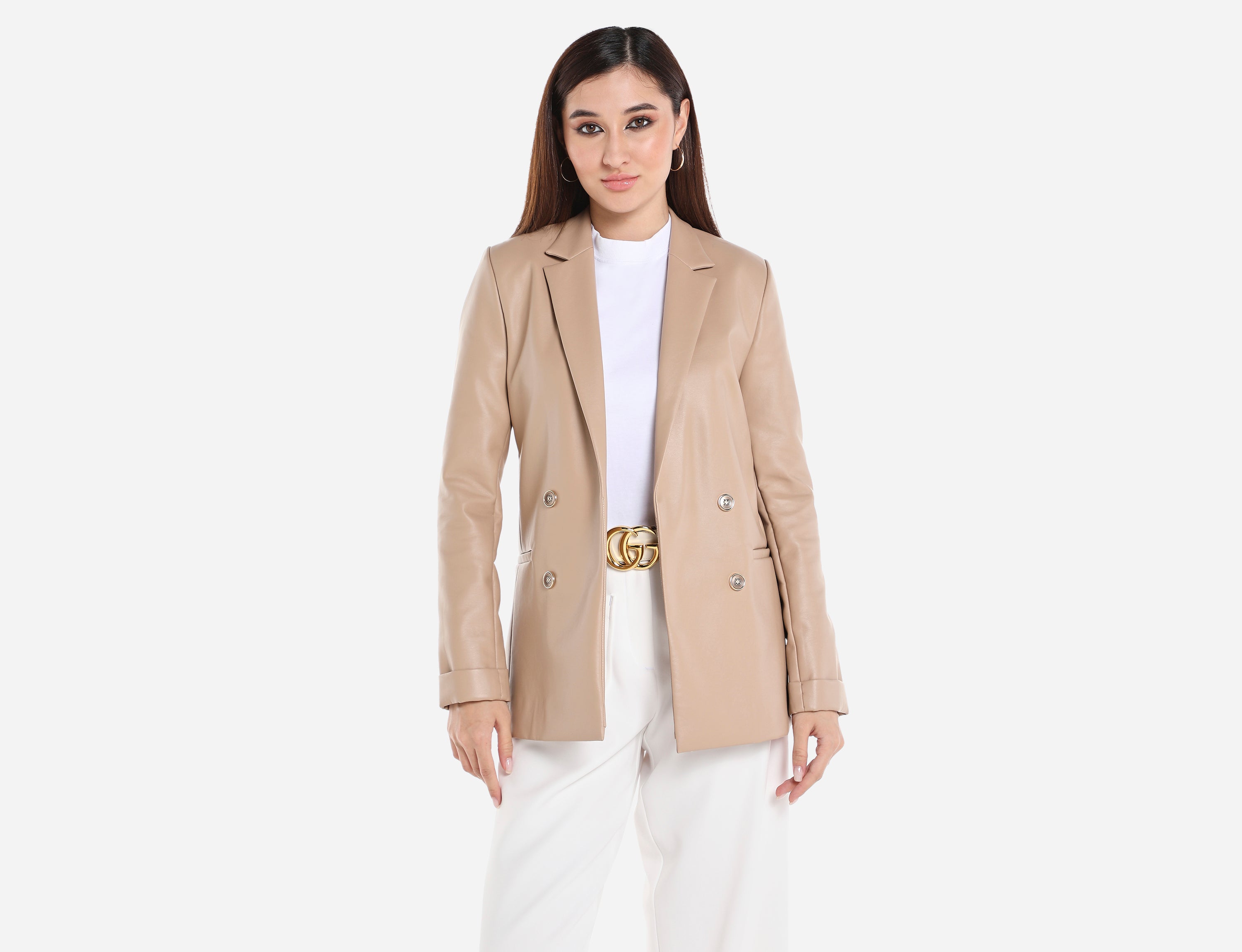 Straight cut Faux Leather Blazer