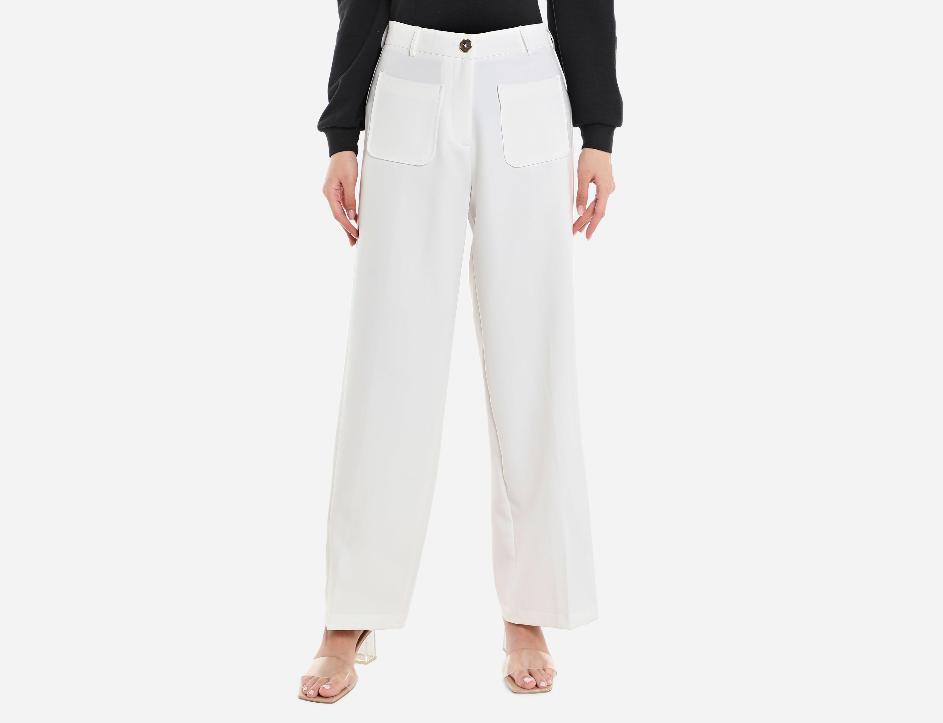 Straight-cut mid waist trousers