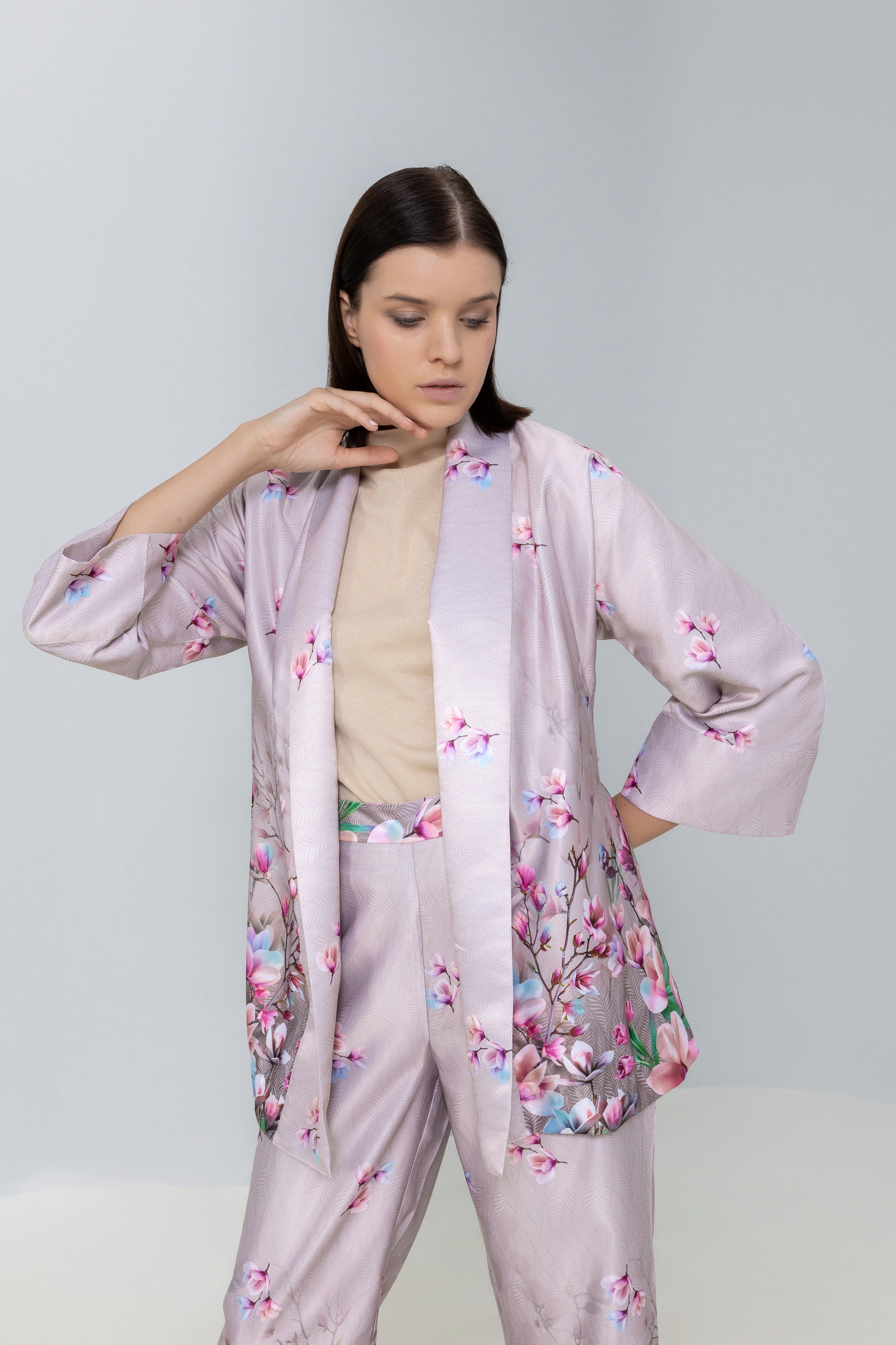 Floral Print Kimono with belt