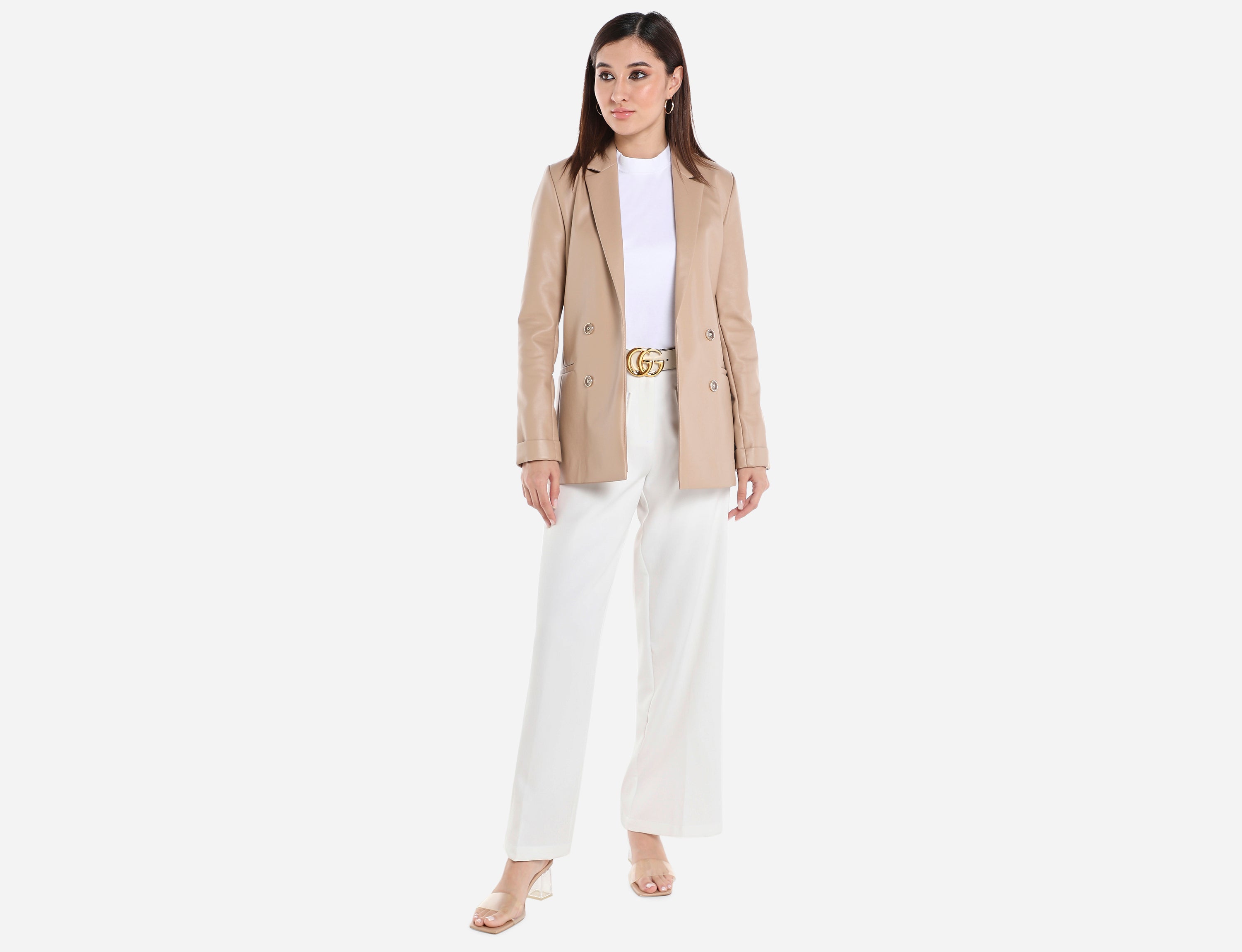 Straight cut Faux Leather Blazer