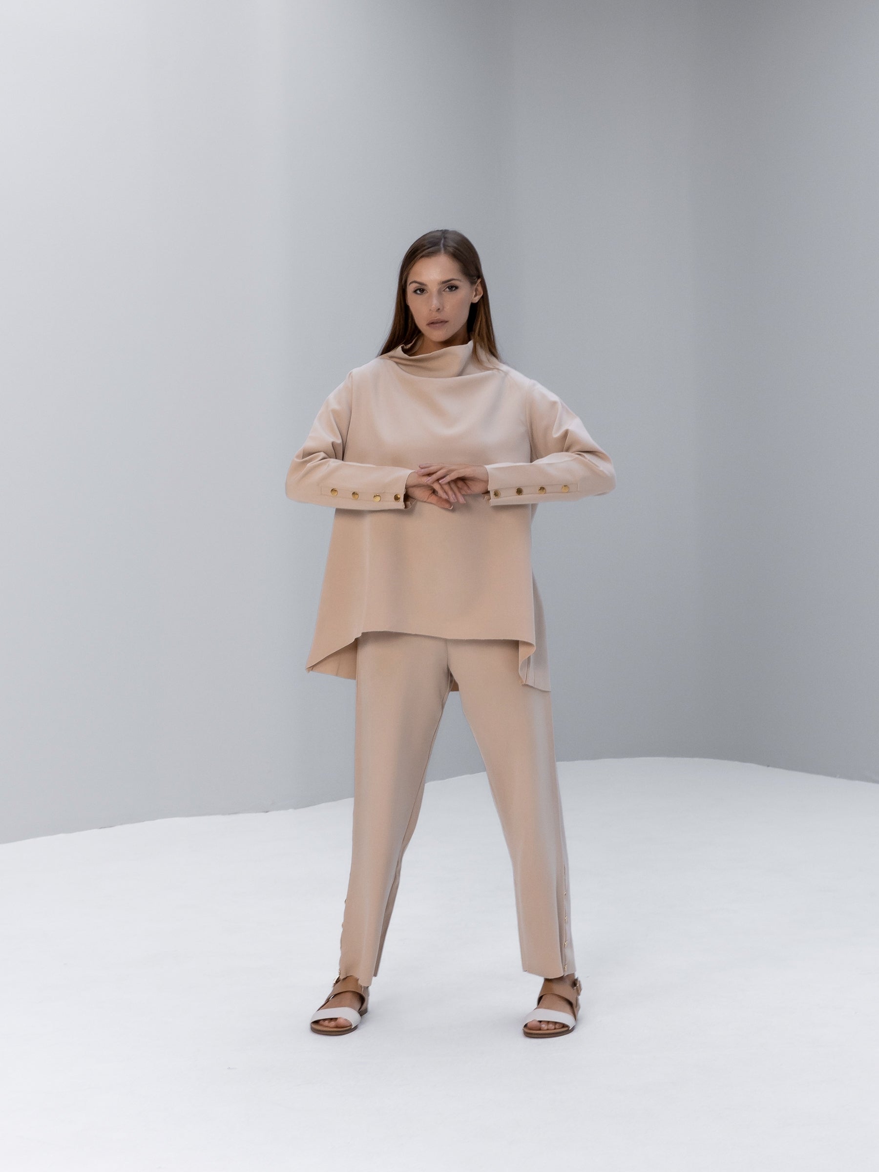 Loose Turtleneck Top with Studs