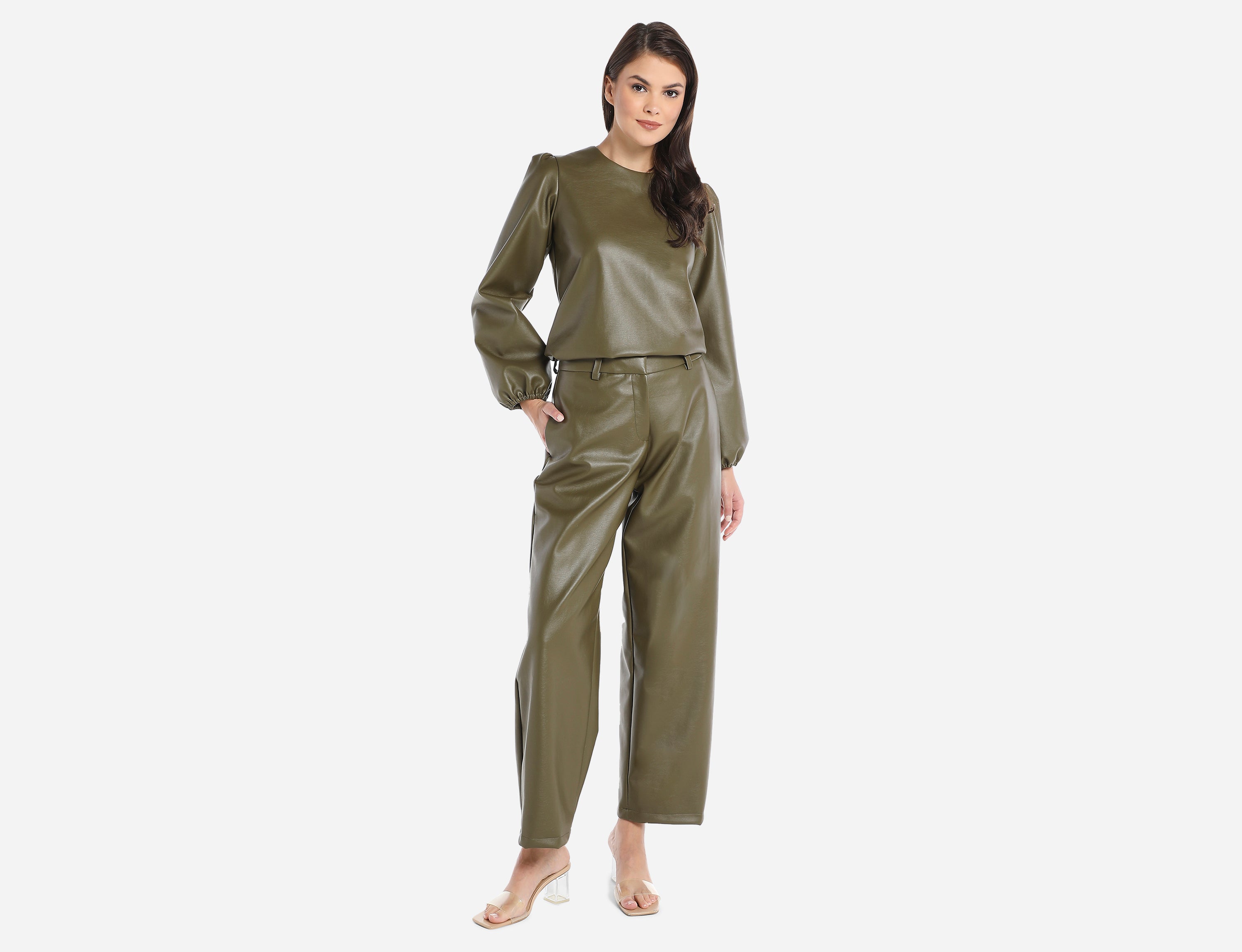 Masculine low rise Faux Leather trousers
