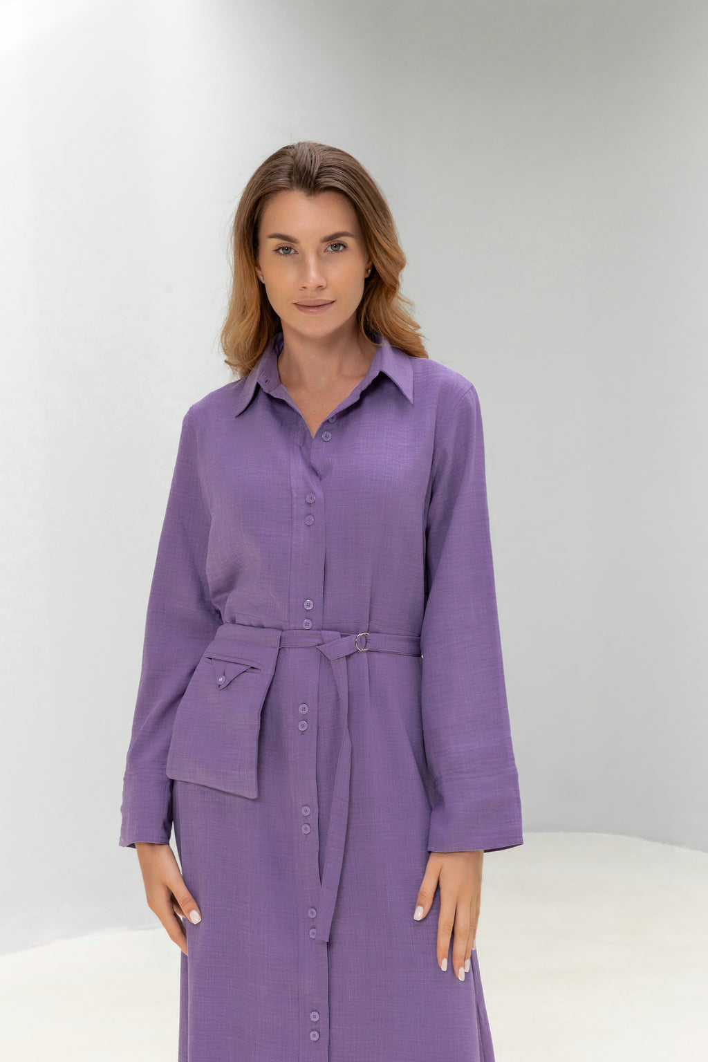 Linen Shirt Dress with Belt Bag