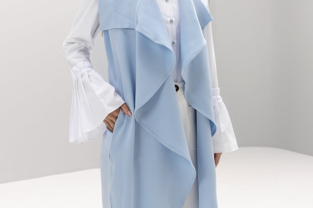 Drap collar sleeveless Long Cardigan