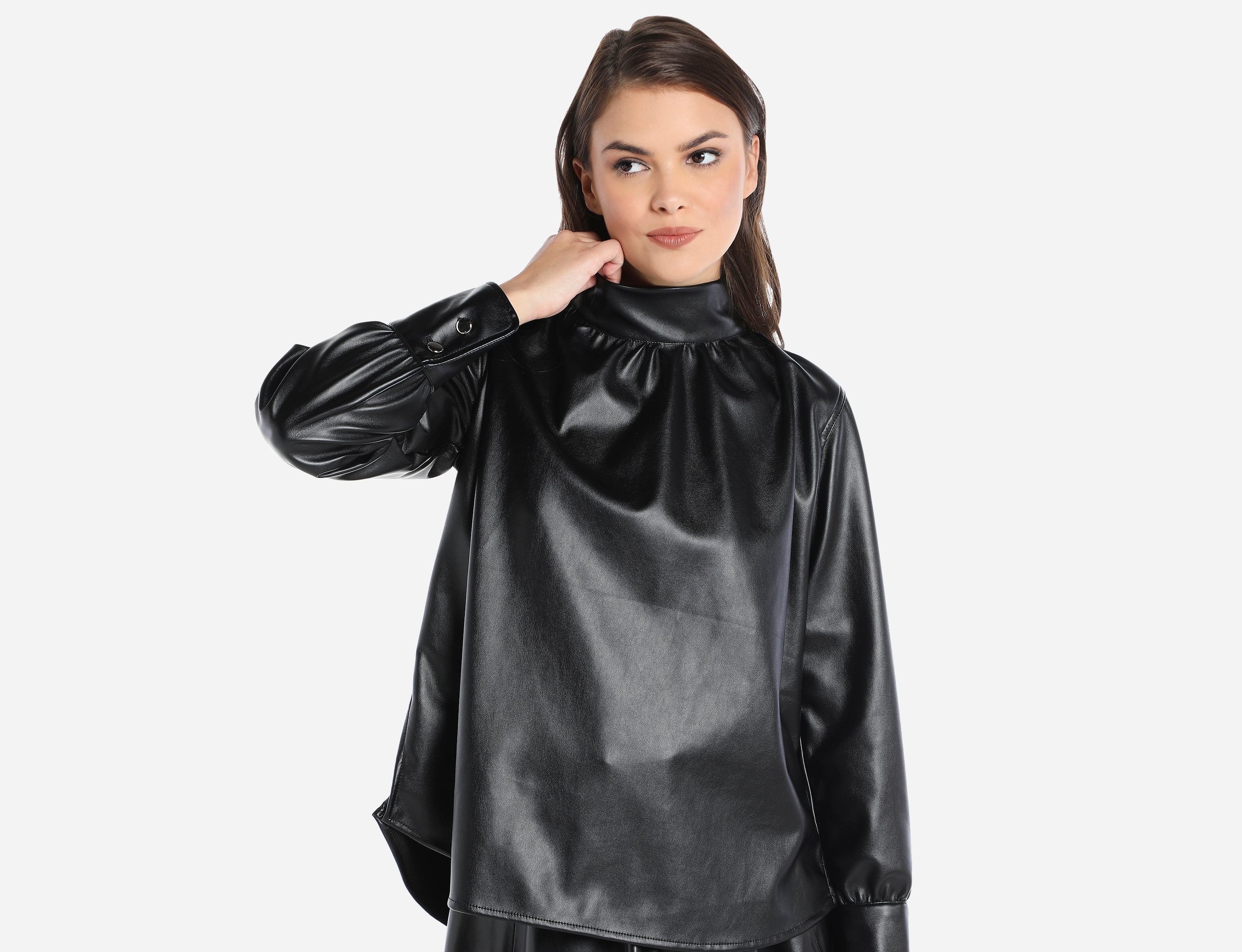 Faux Leather high neck blouse