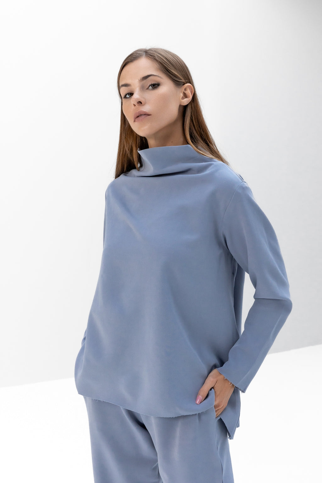Loose Turtleneck Top with Studs