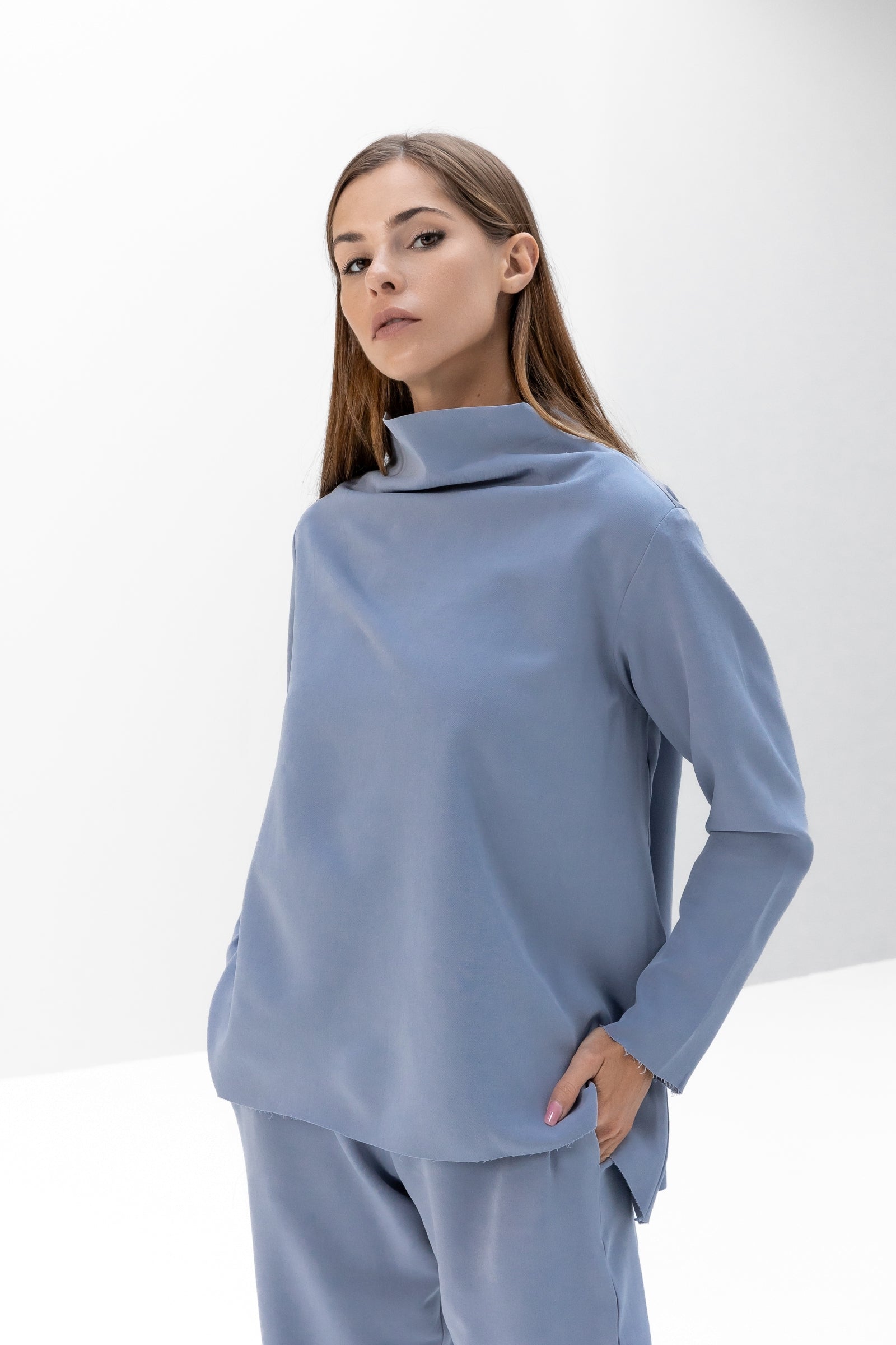 Loose Turtleneck Top with Studs