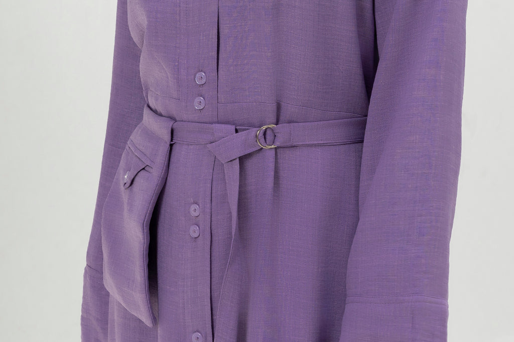 Linen Shirt Dress with Belt Bag