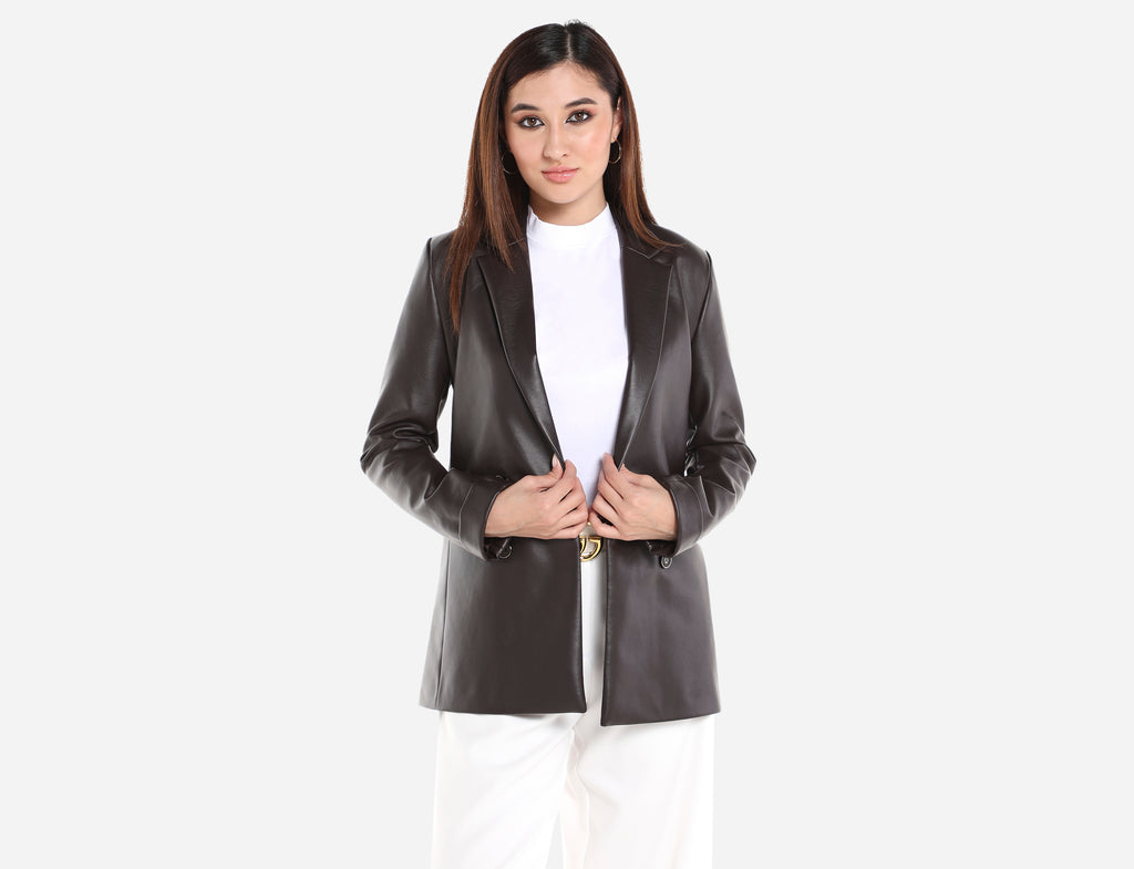 Straight cut Faux Leather Blazer