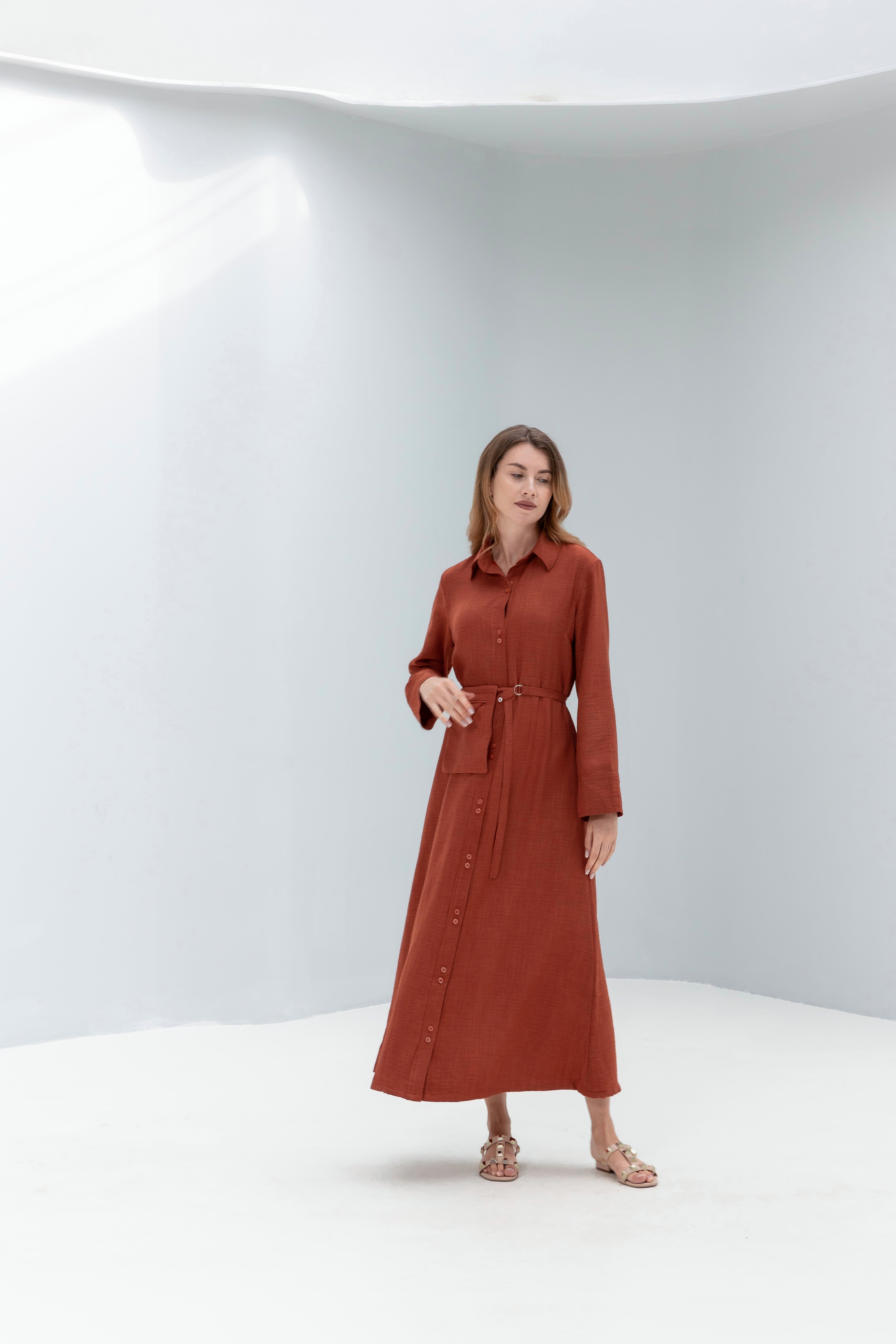 Linen Shirt Dress with Belt Bag
