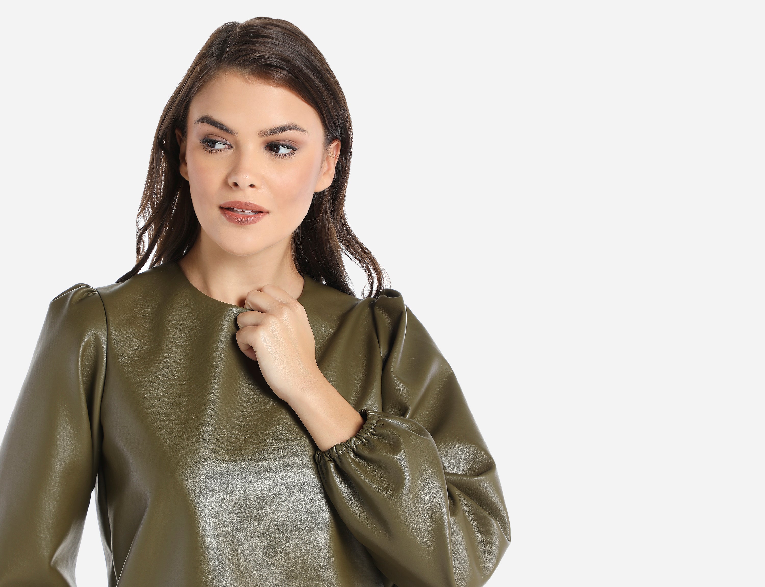 Faux Leather Blouse