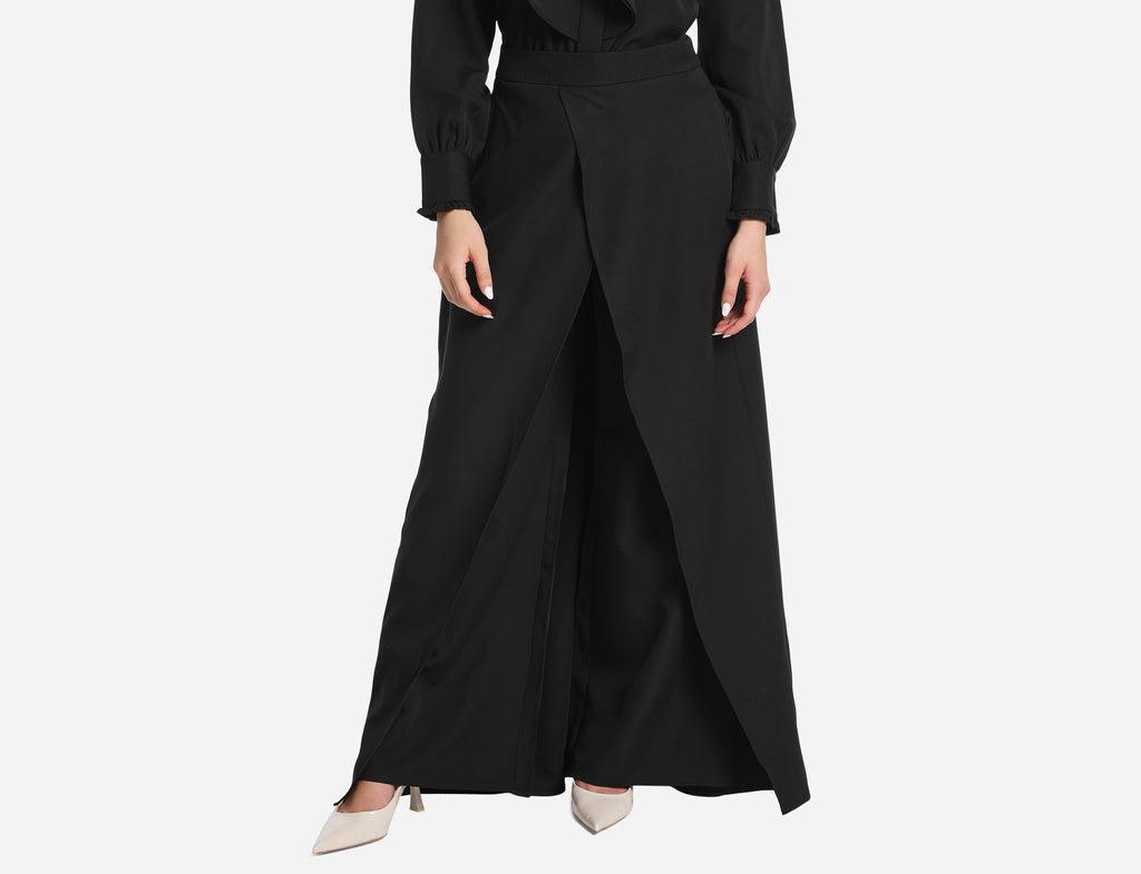 Wide leg pants with overlay skirt