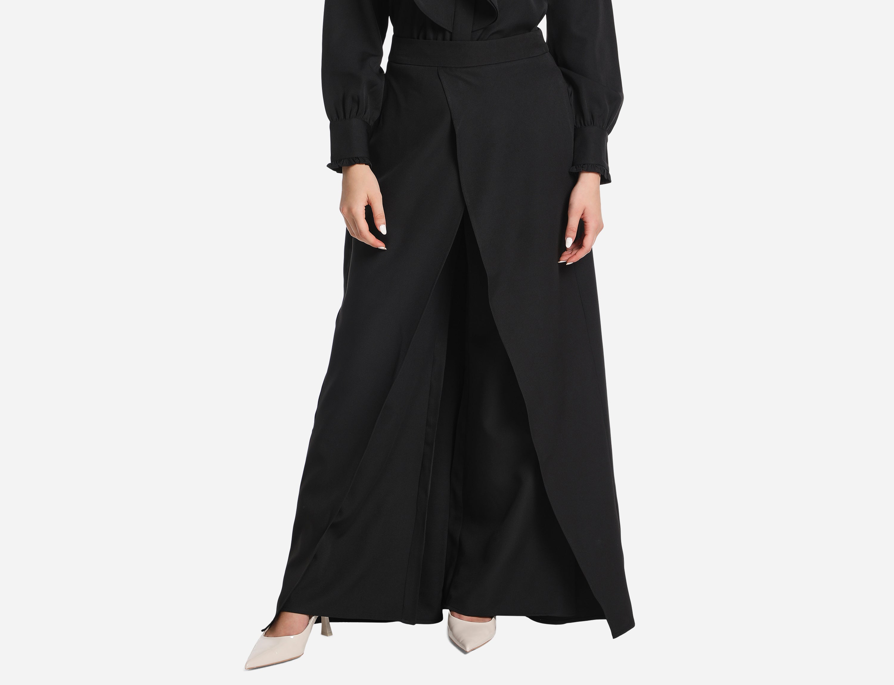 Wide leg pants with overlay skirt