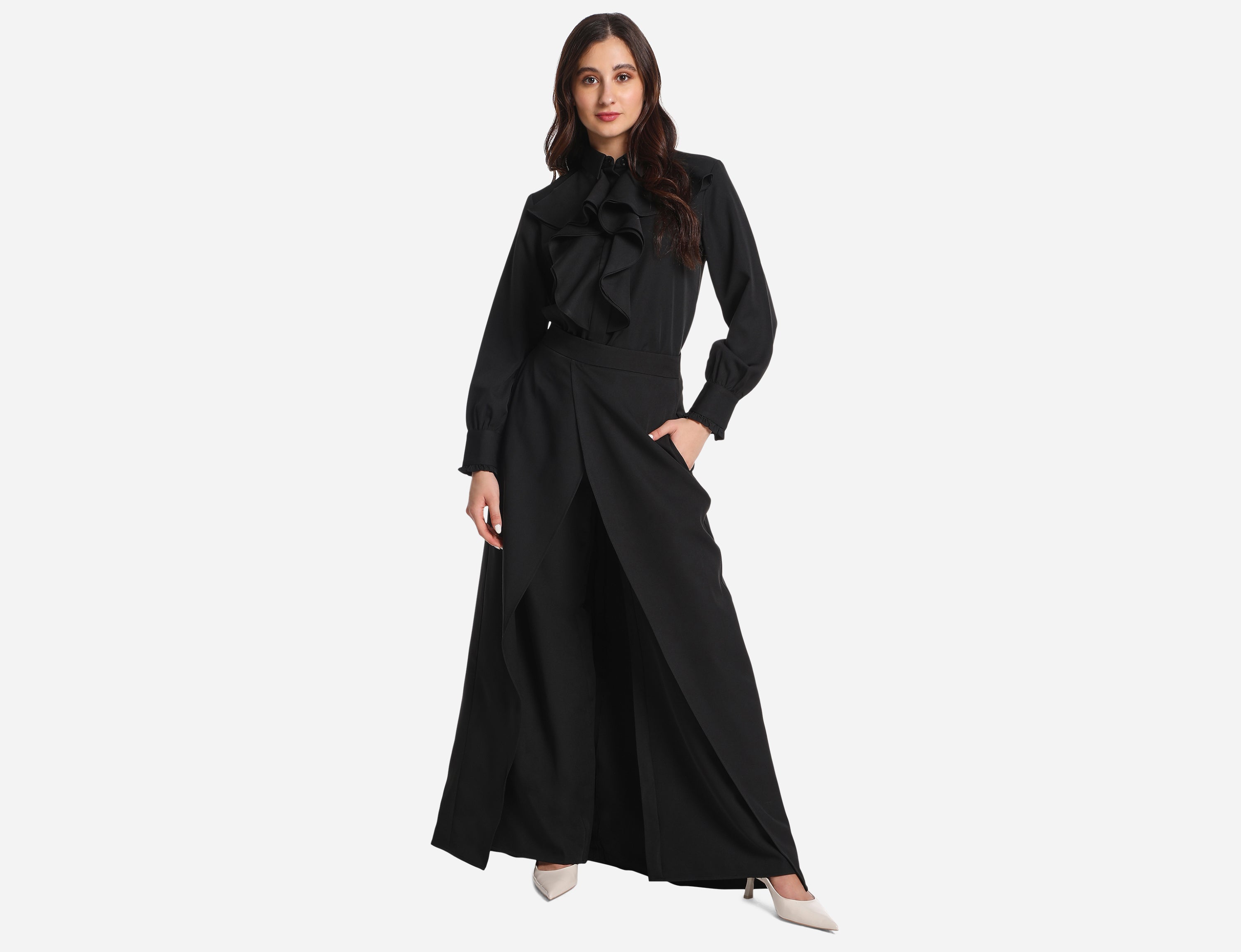 Wide leg pants with overlay skirt