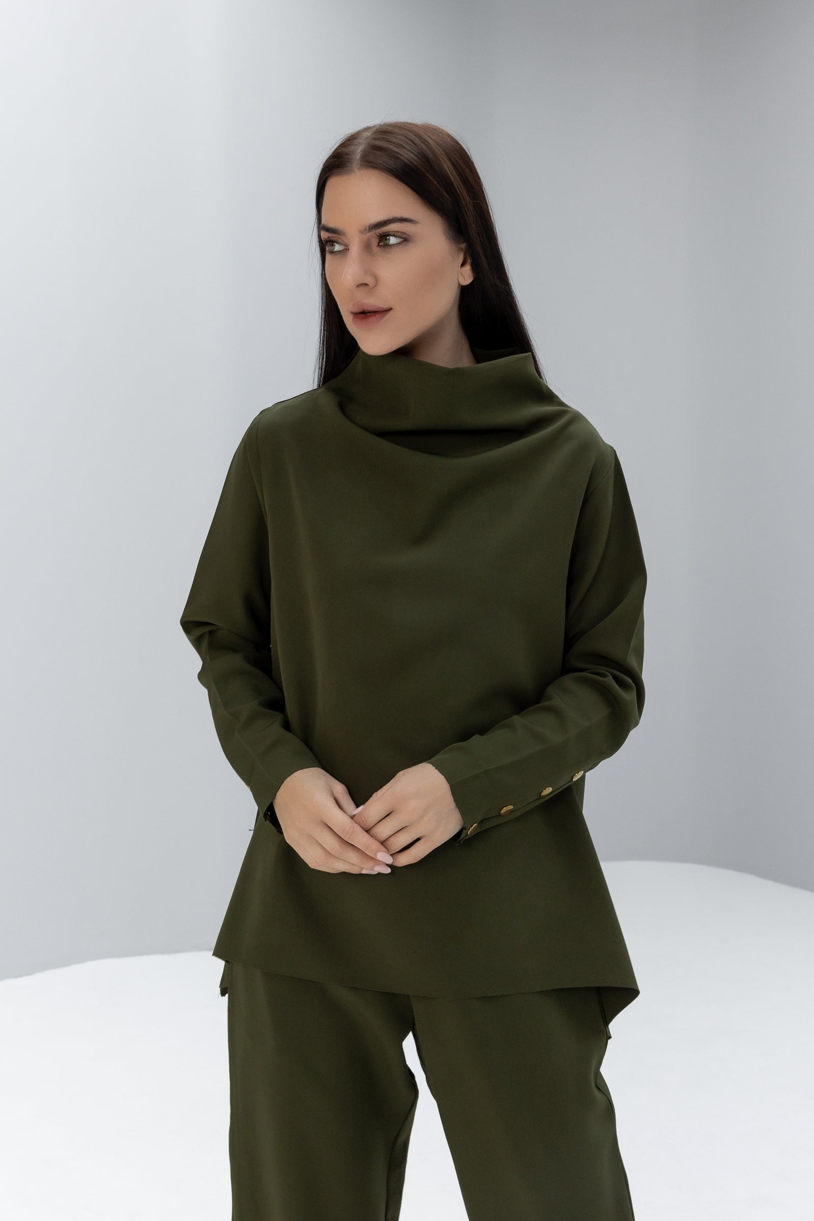Loose Turtleneck Top with Studs