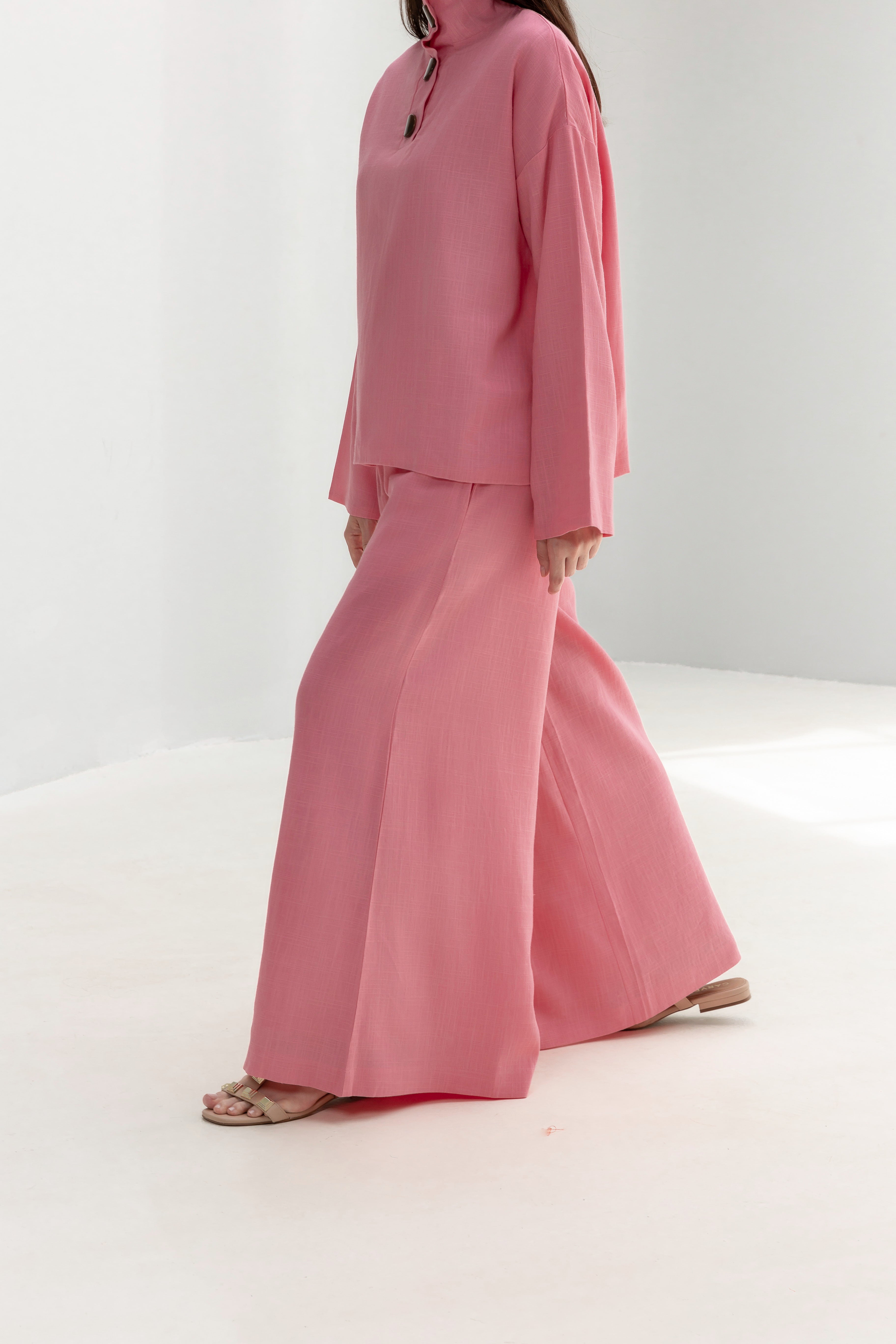 H-line Linen Trousers with side buttons