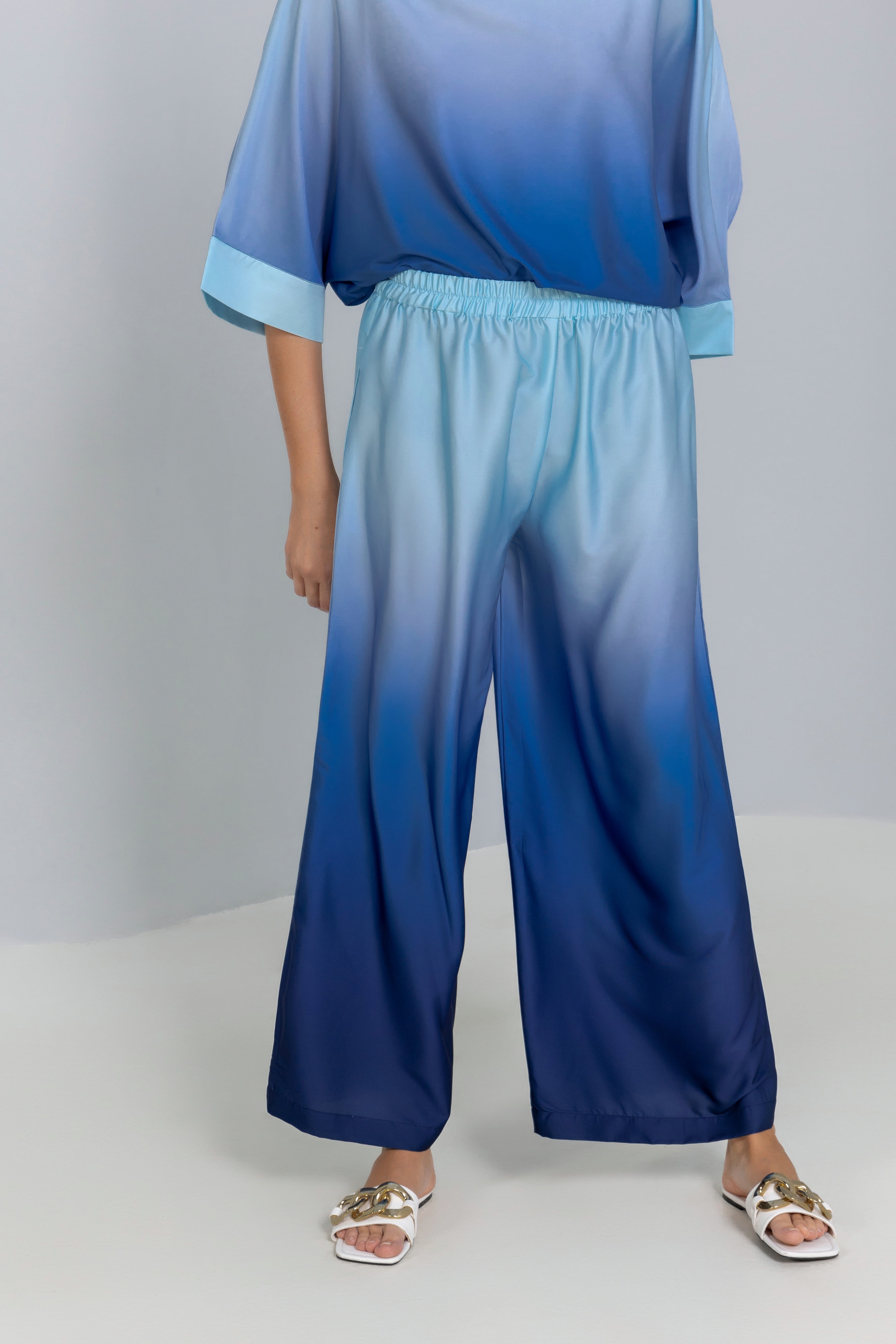 Wide-leg Ombre Satin Silk pants