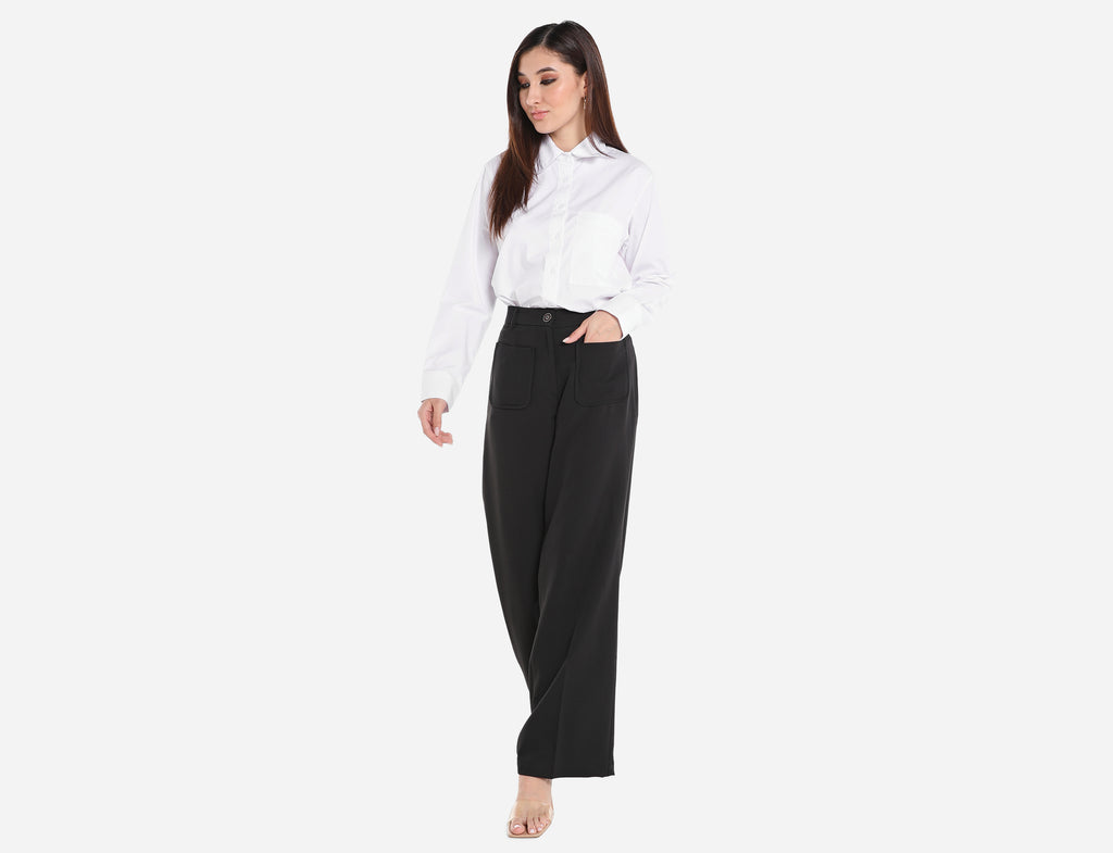 Straight-cut mid waist trousers