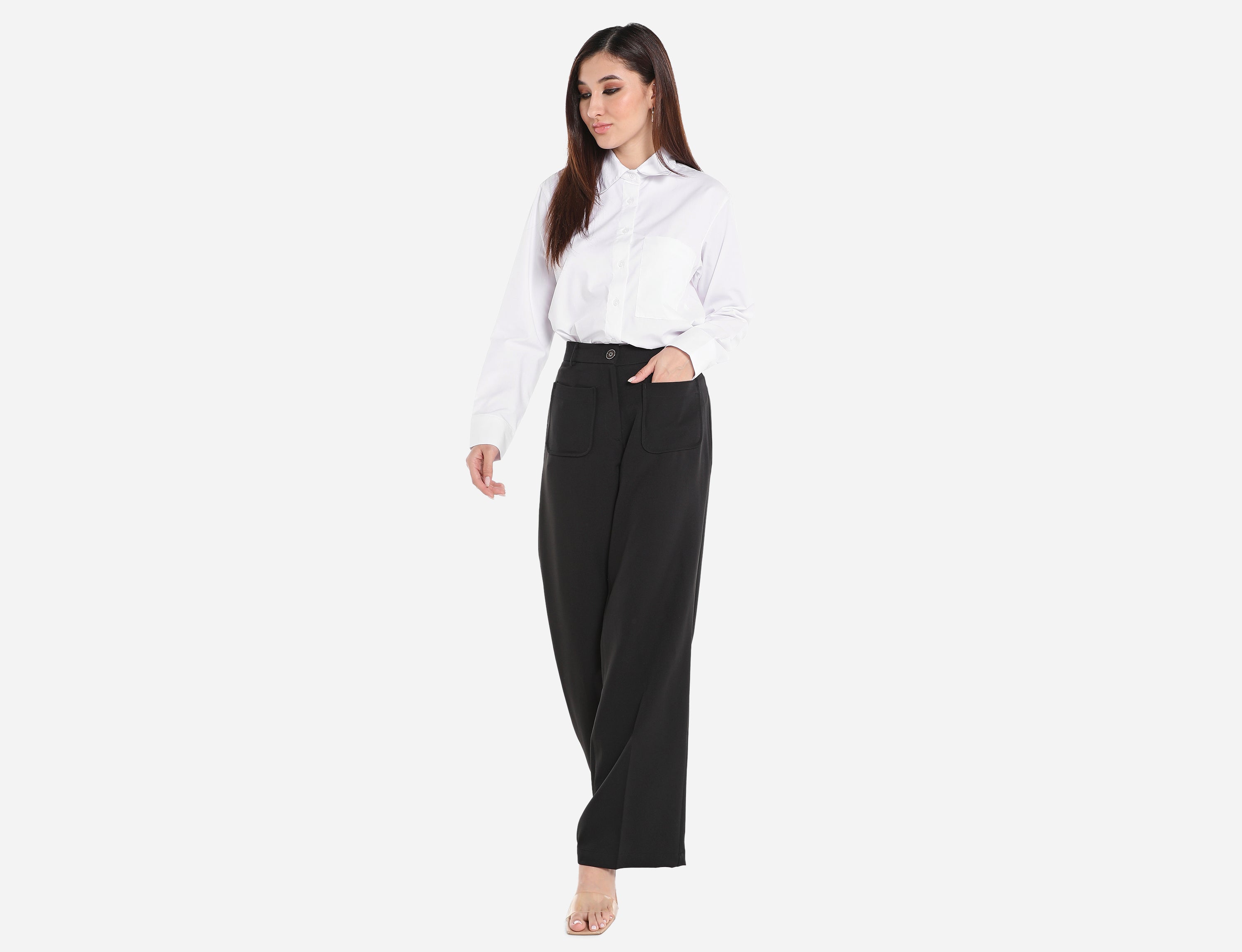 Straight-cut mid waist trousers