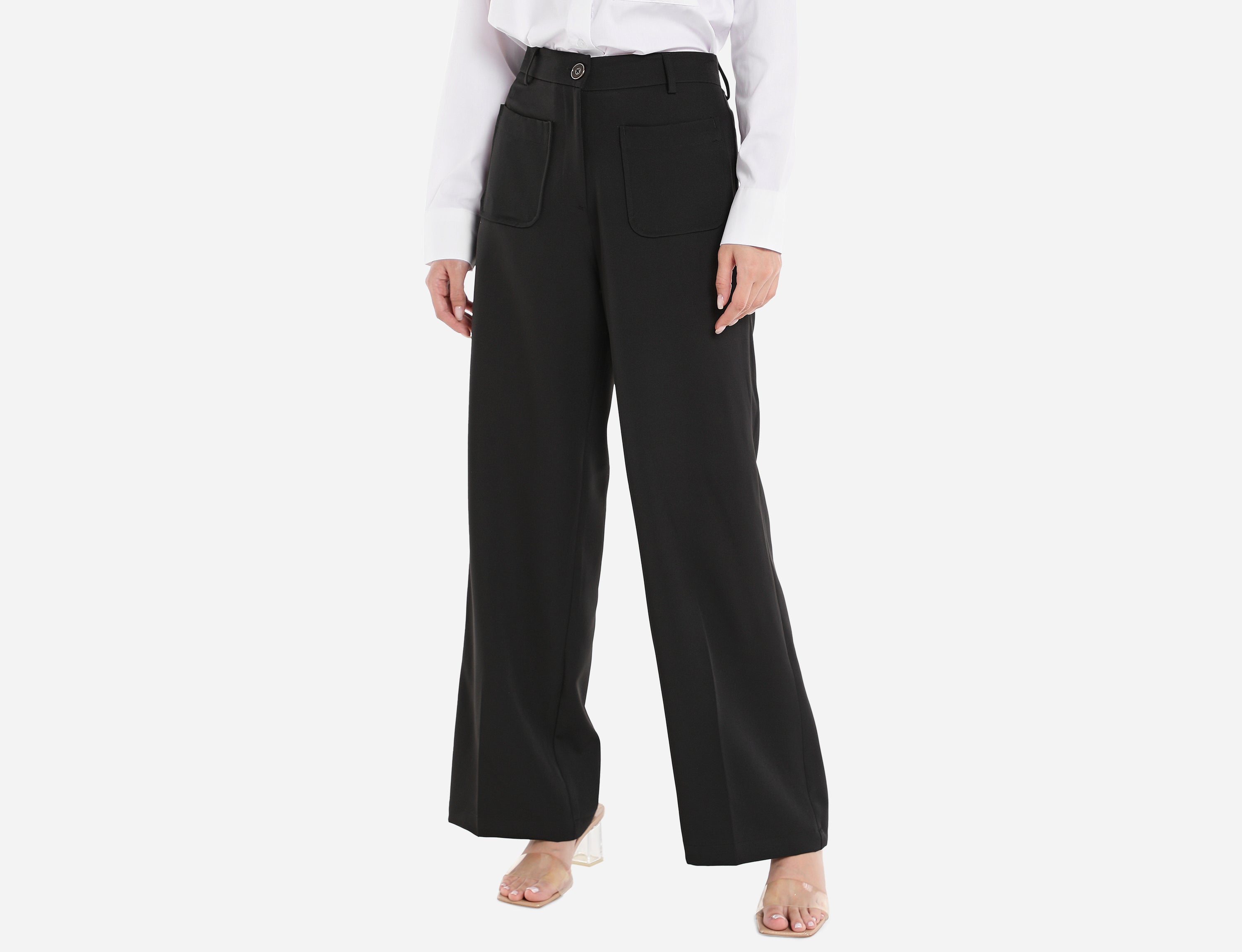 Straight-cut mid waist trousers