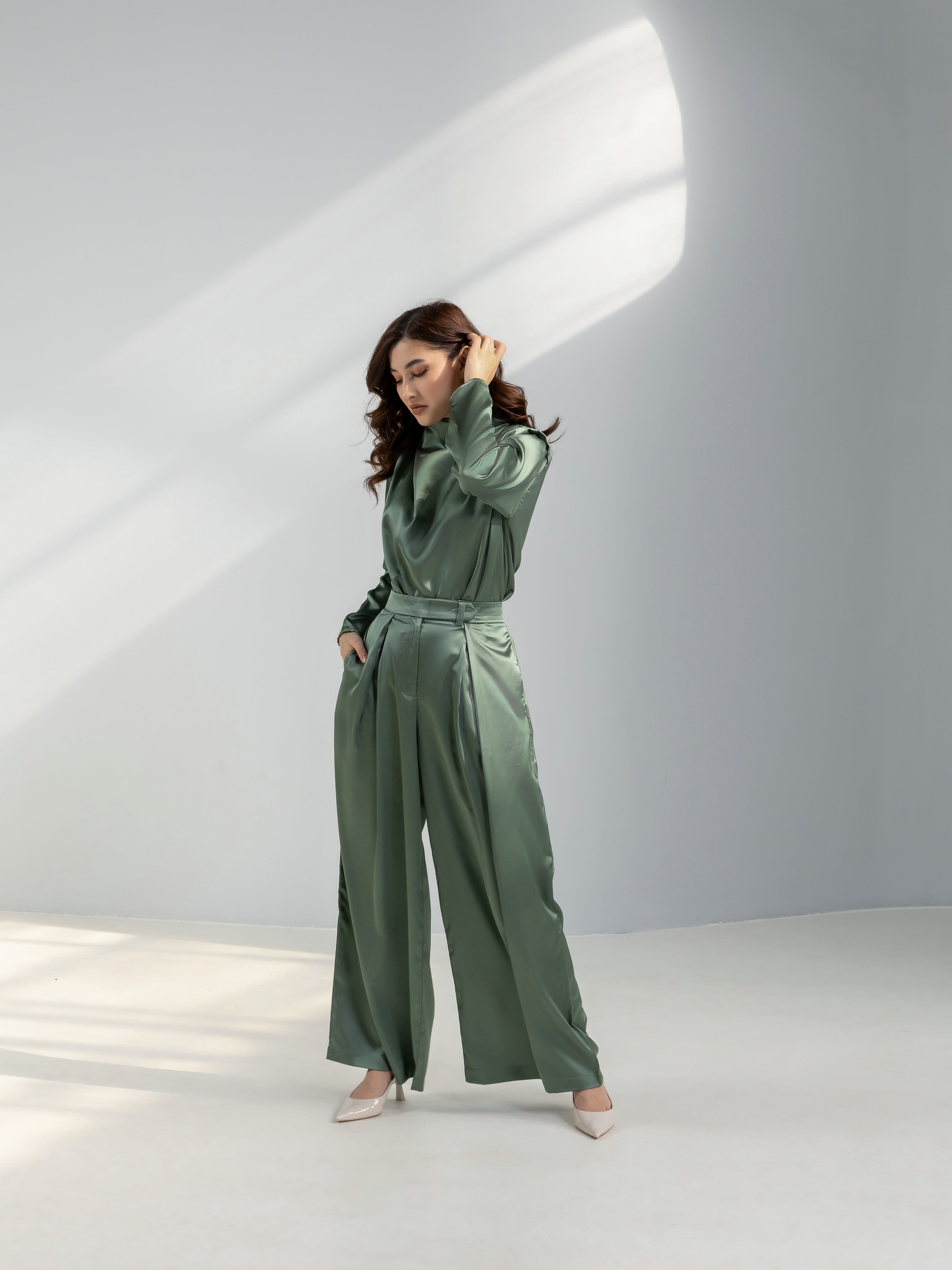 Wide leg Satin Trousers