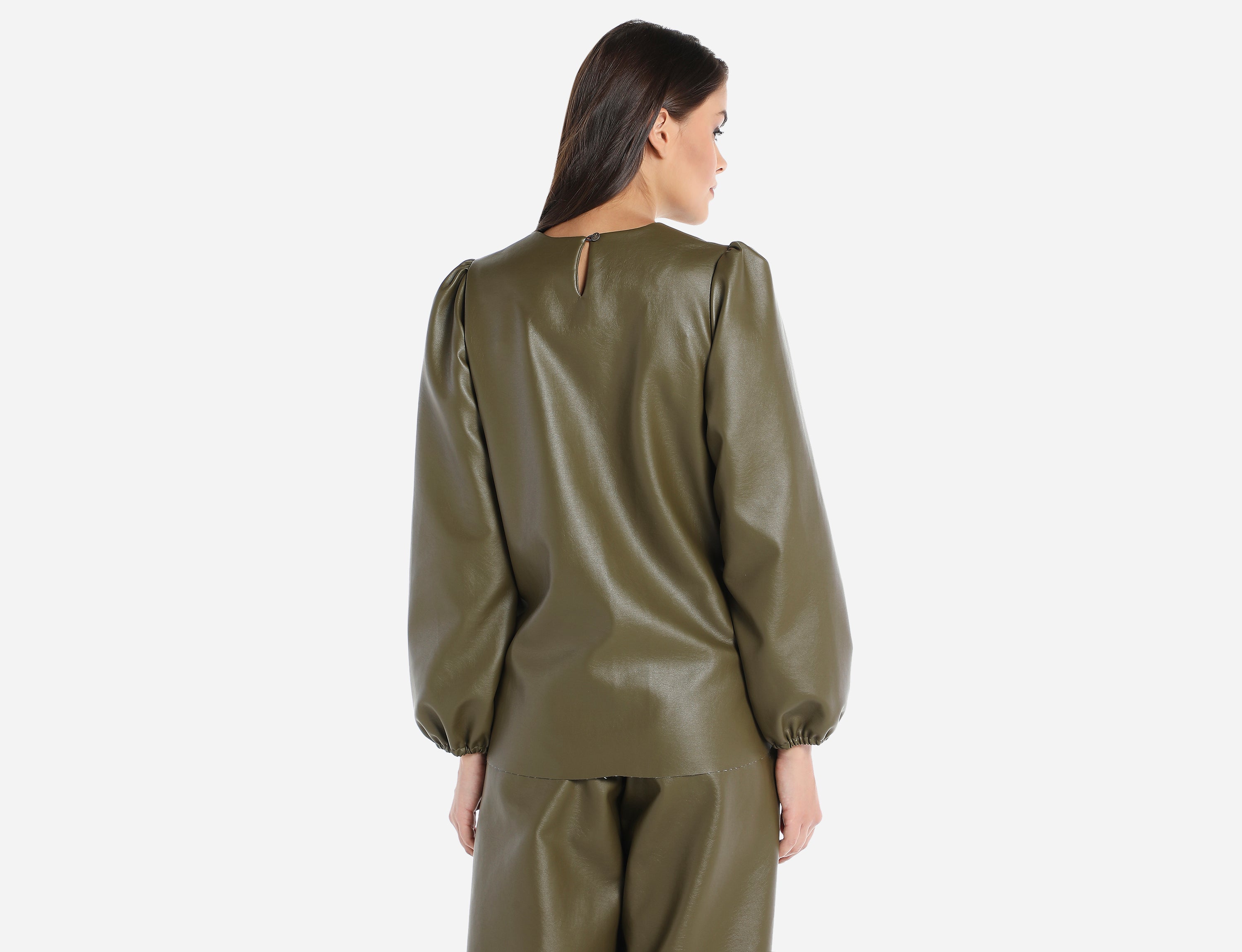 Faux Leather Blouse