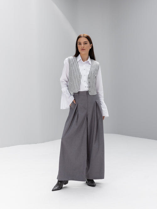Wide-leg mid-waist tailored Trousers