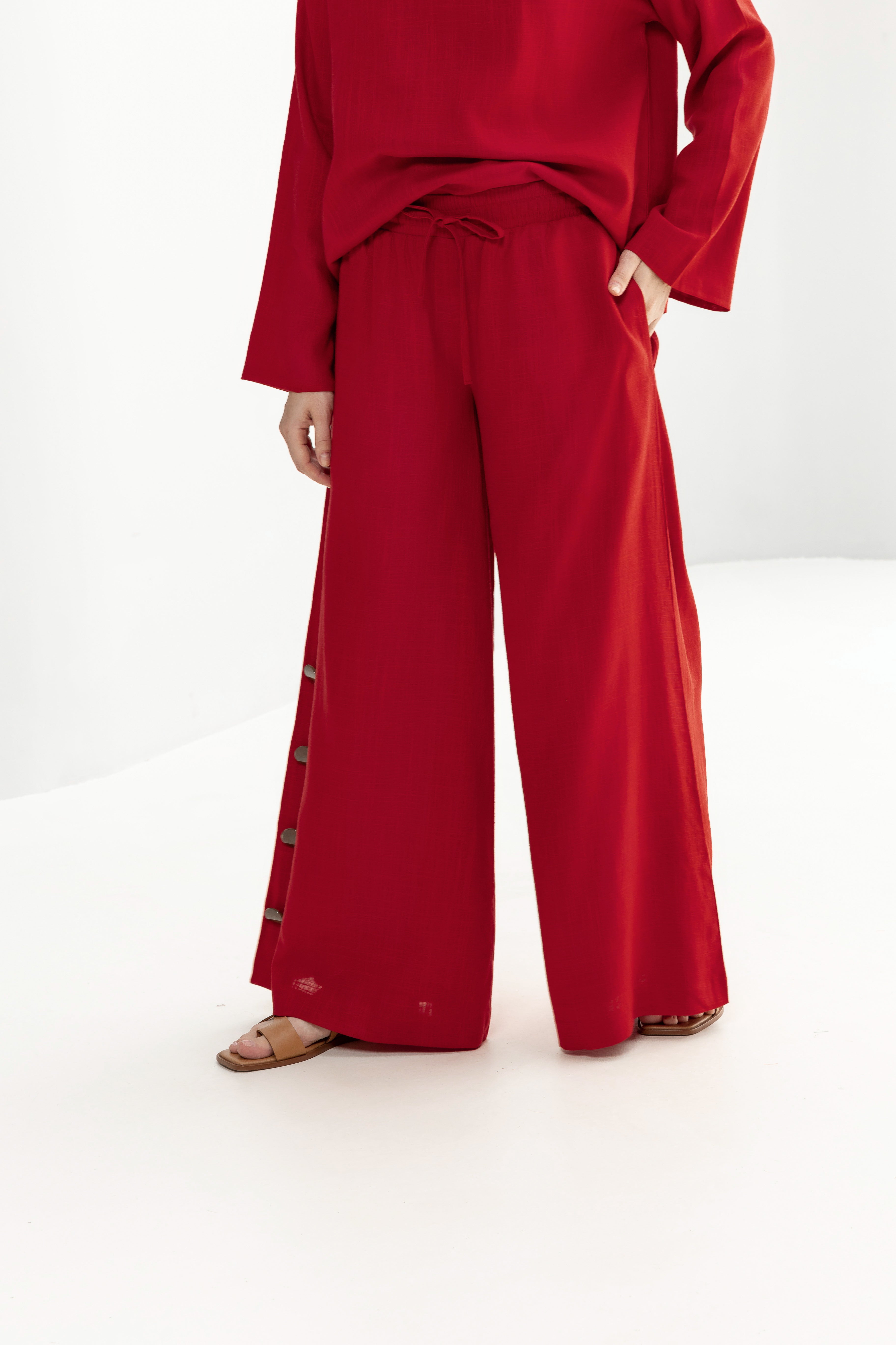 H-line Linen Trousers with side buttons