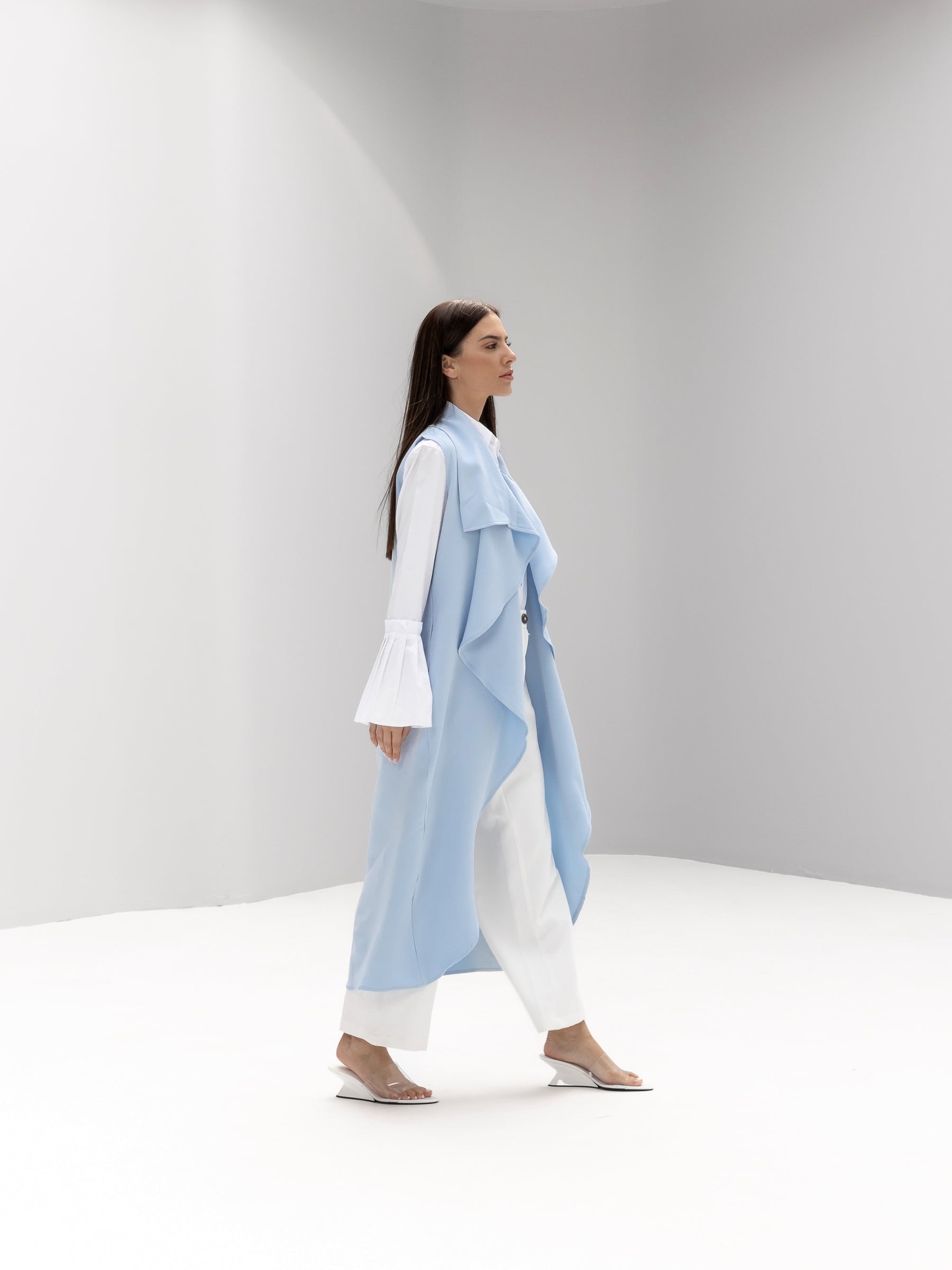 Drap collar sleeveless Long Cardigan