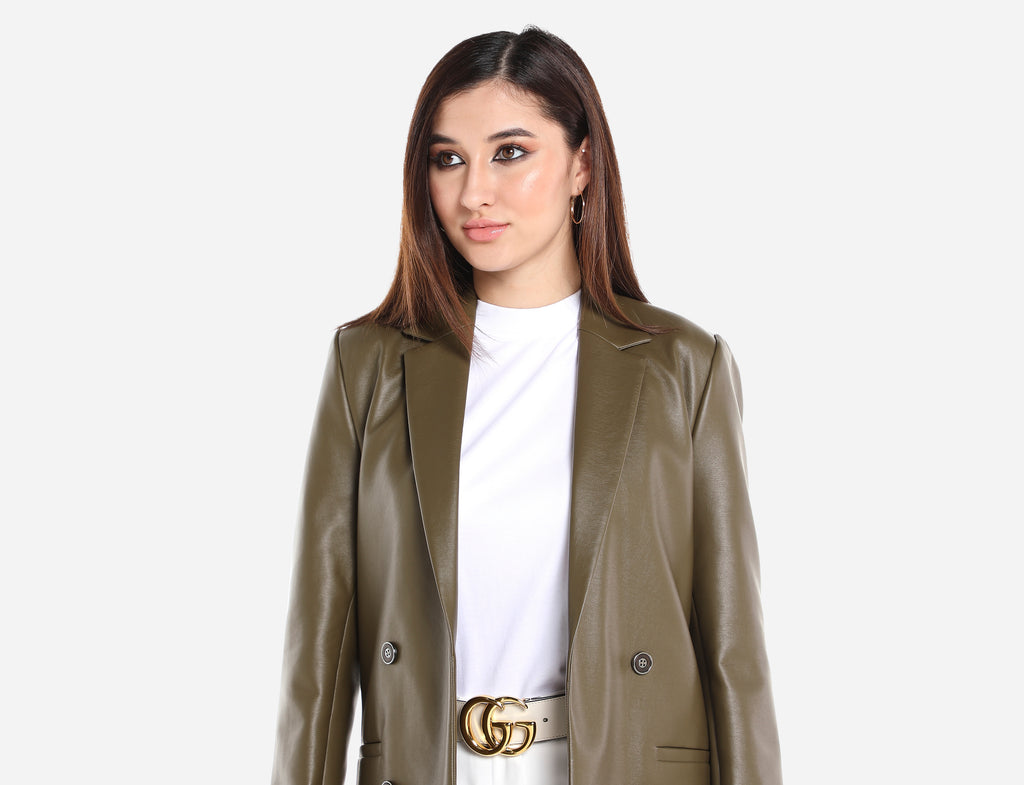 Straight cut Faux Leather Blazer