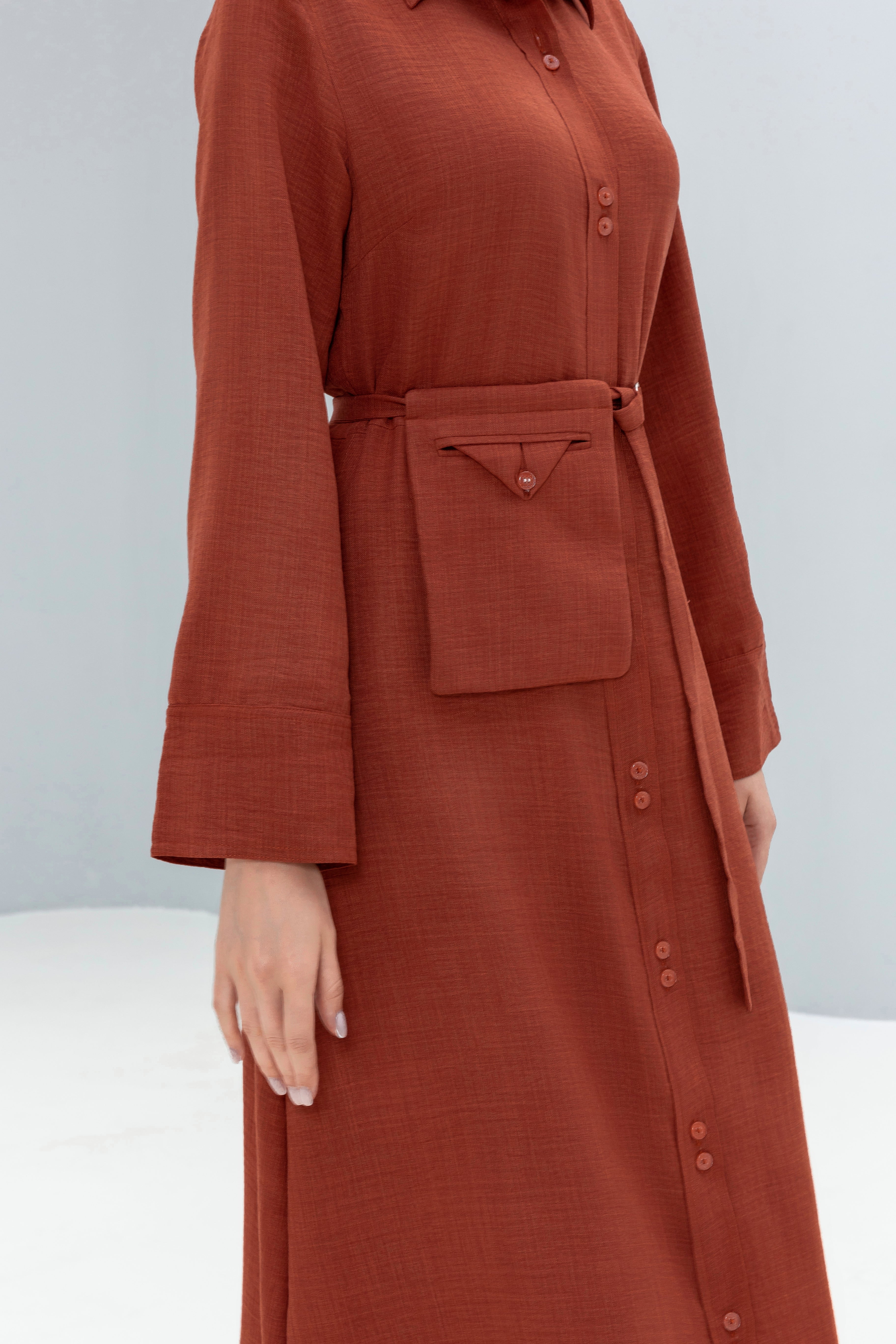 Linen Shirt Dress with Belt Bag