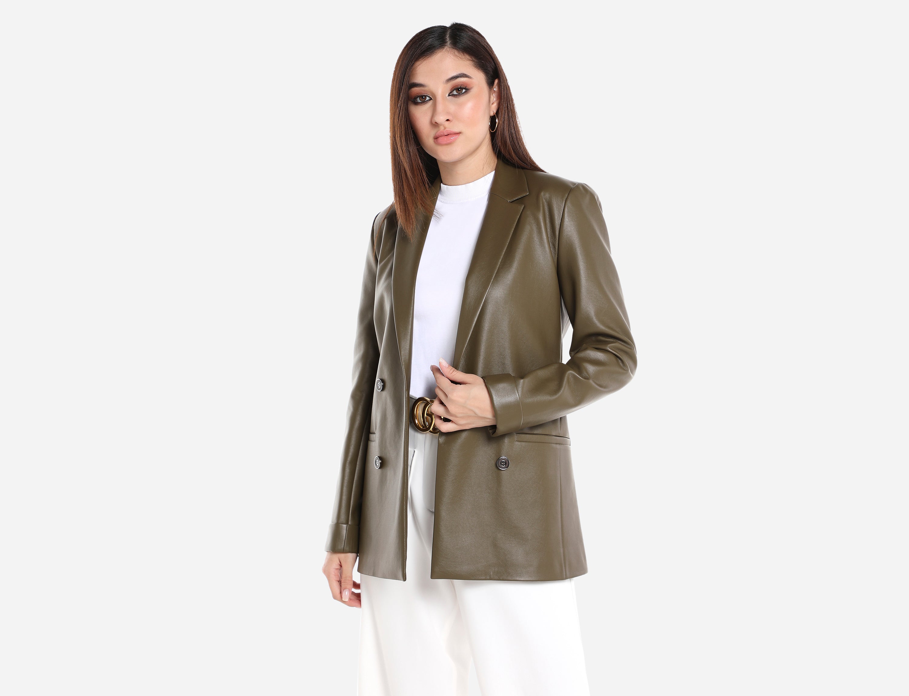 Straight cut Faux Leather Blazer