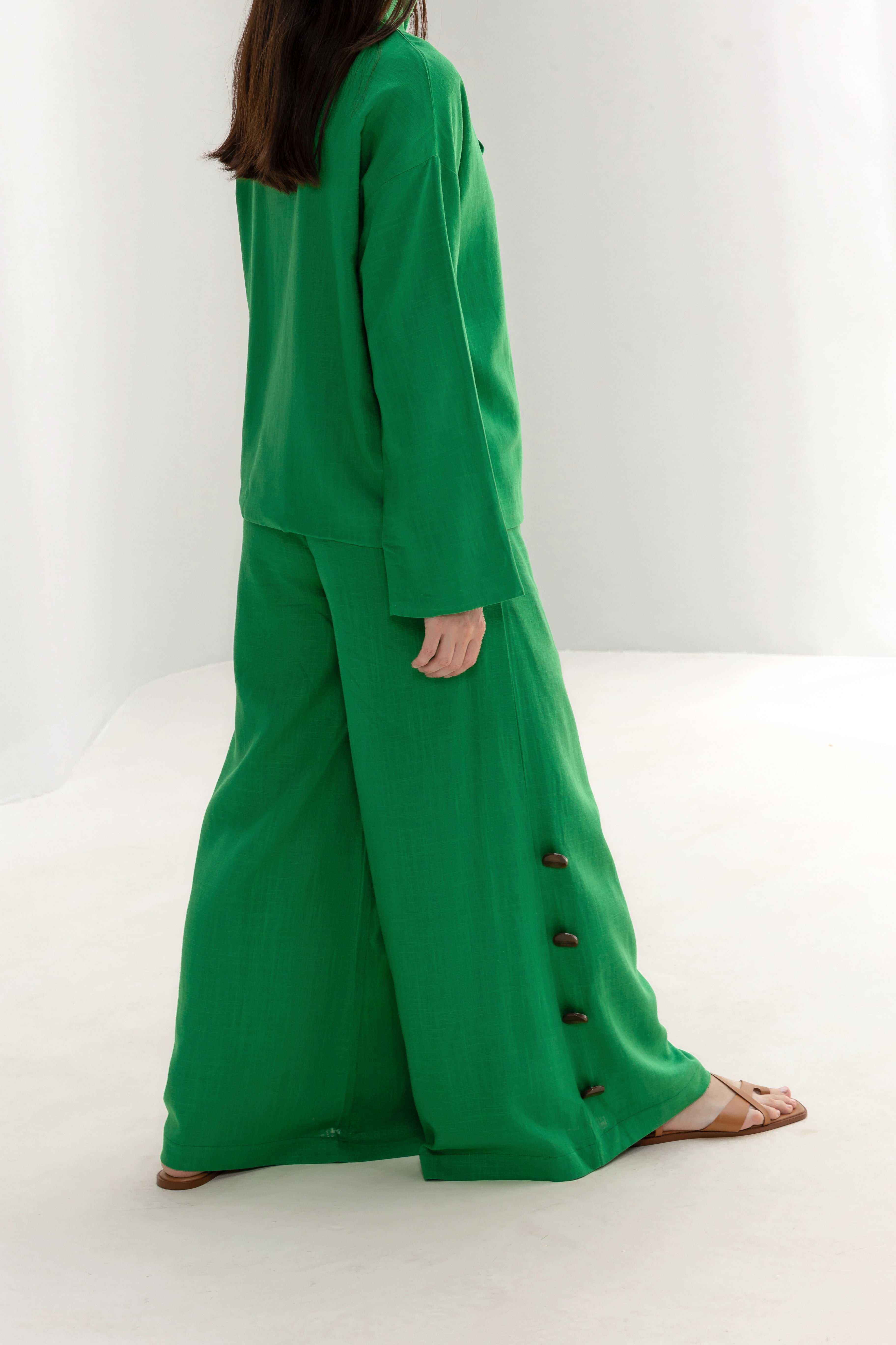 H-line Linen Trousers with side buttons