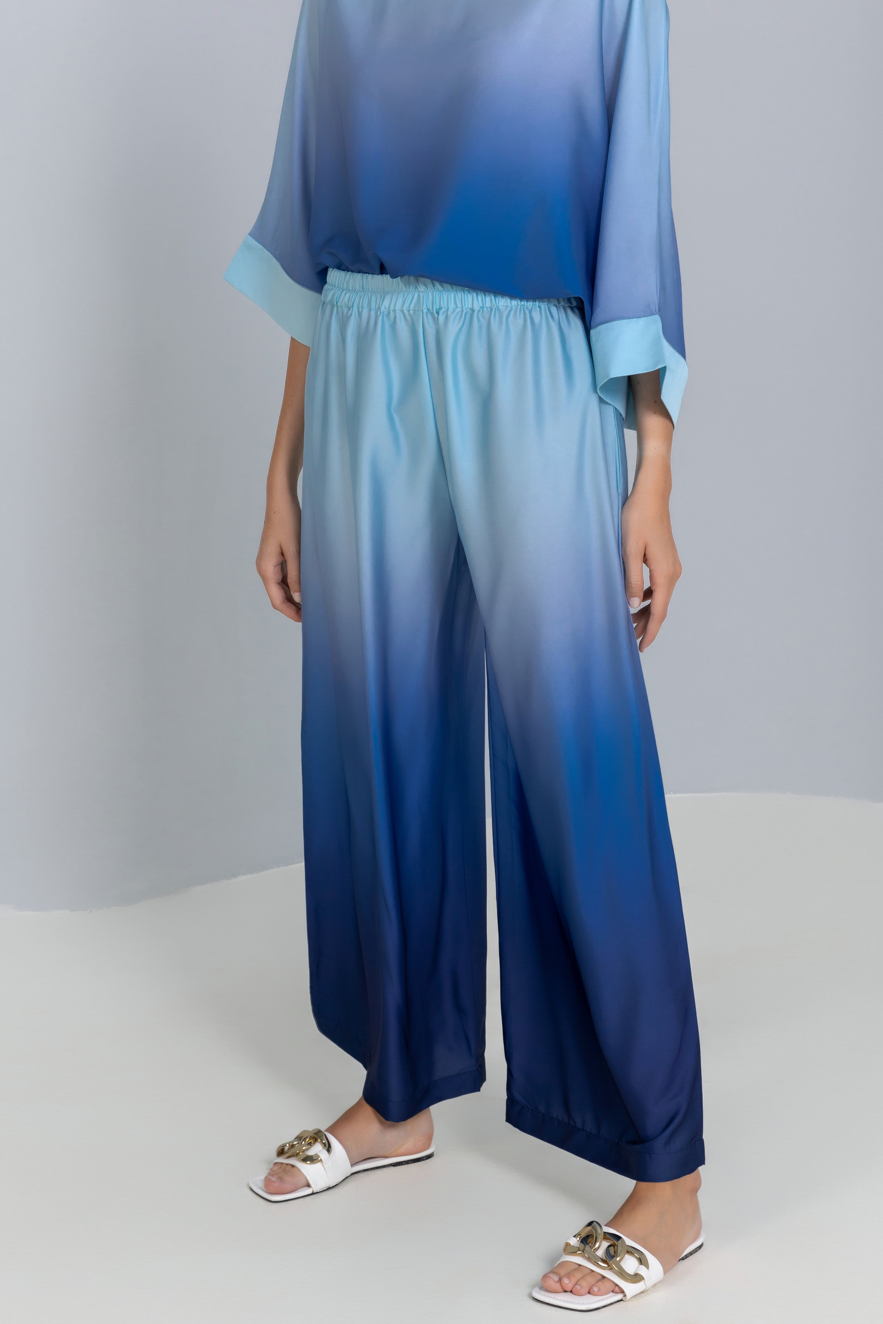 Wide-leg Ombre Satin Silk pants