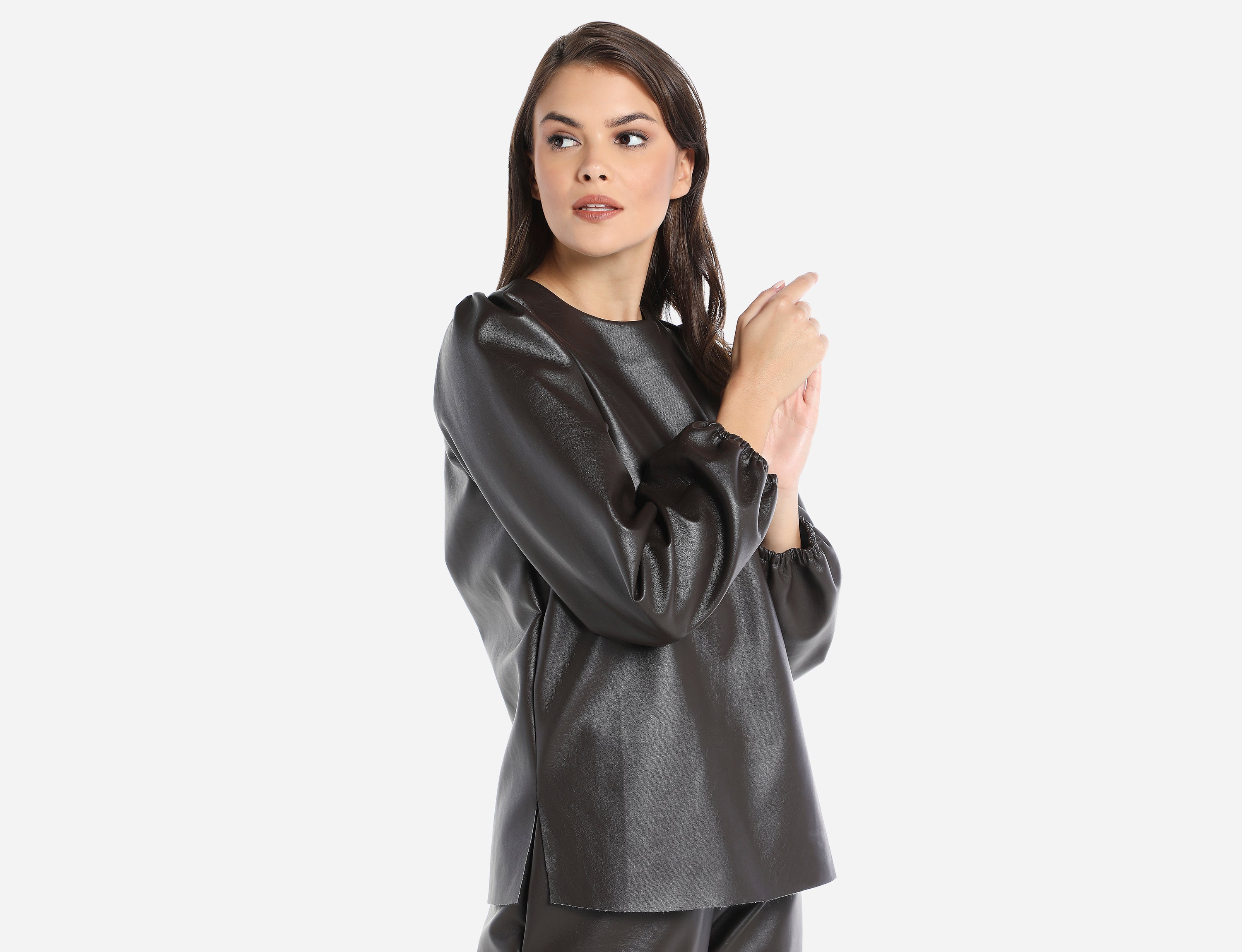 Faux Leather Blouse