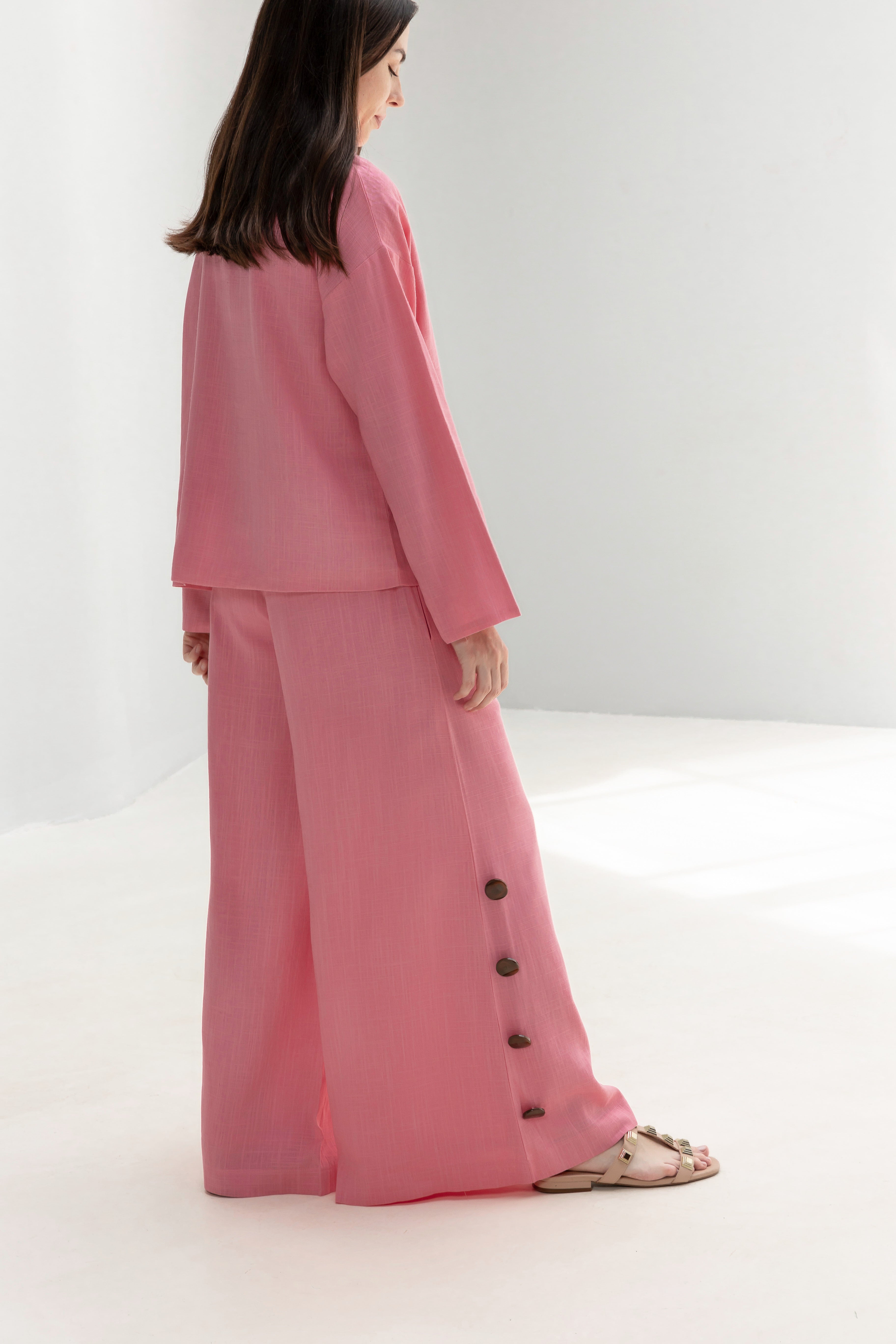 H-line Linen Trousers with side buttons