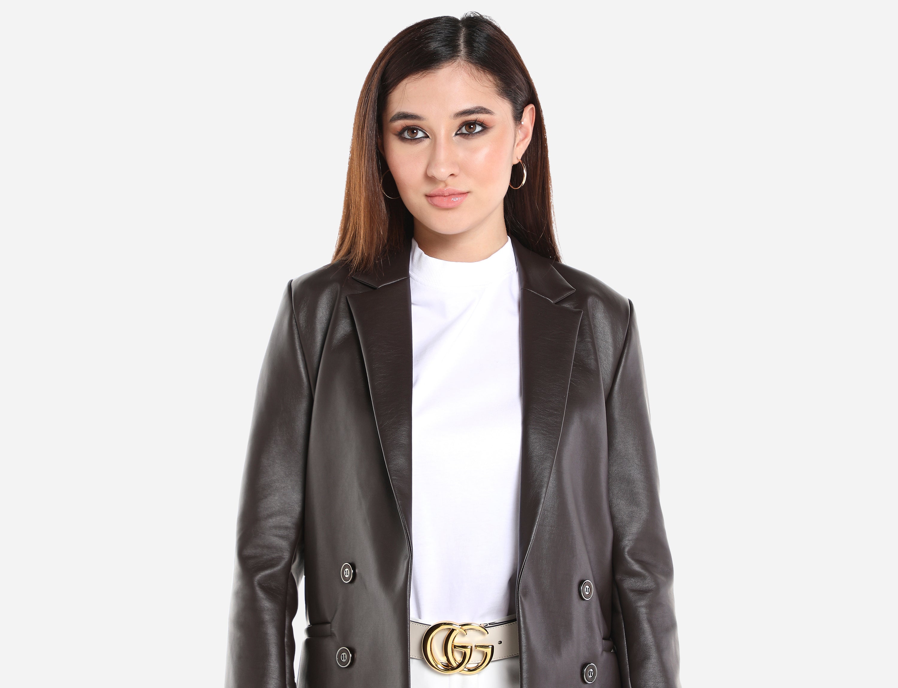 Straight cut Faux Leather Blazer