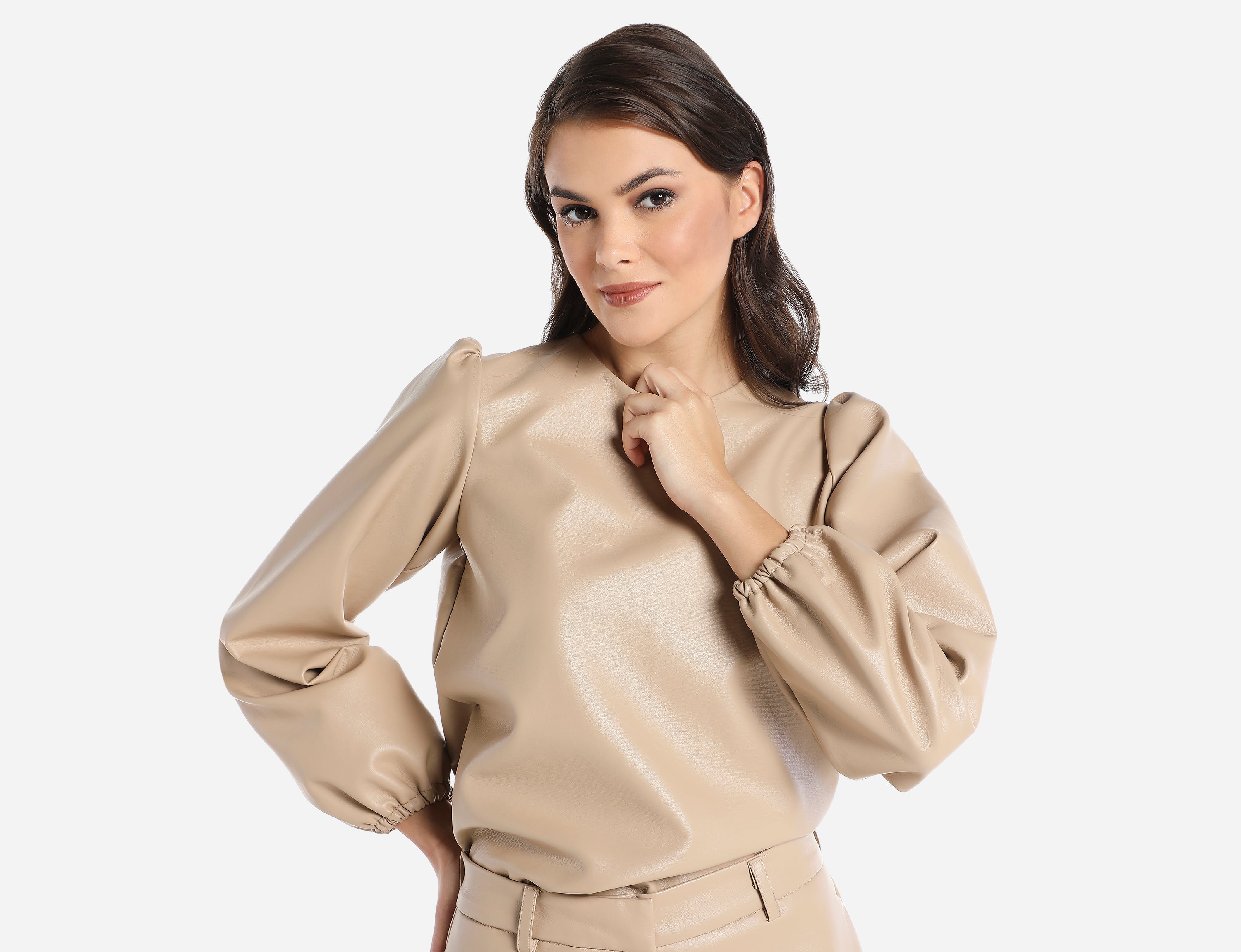 Faux Leather Blouse