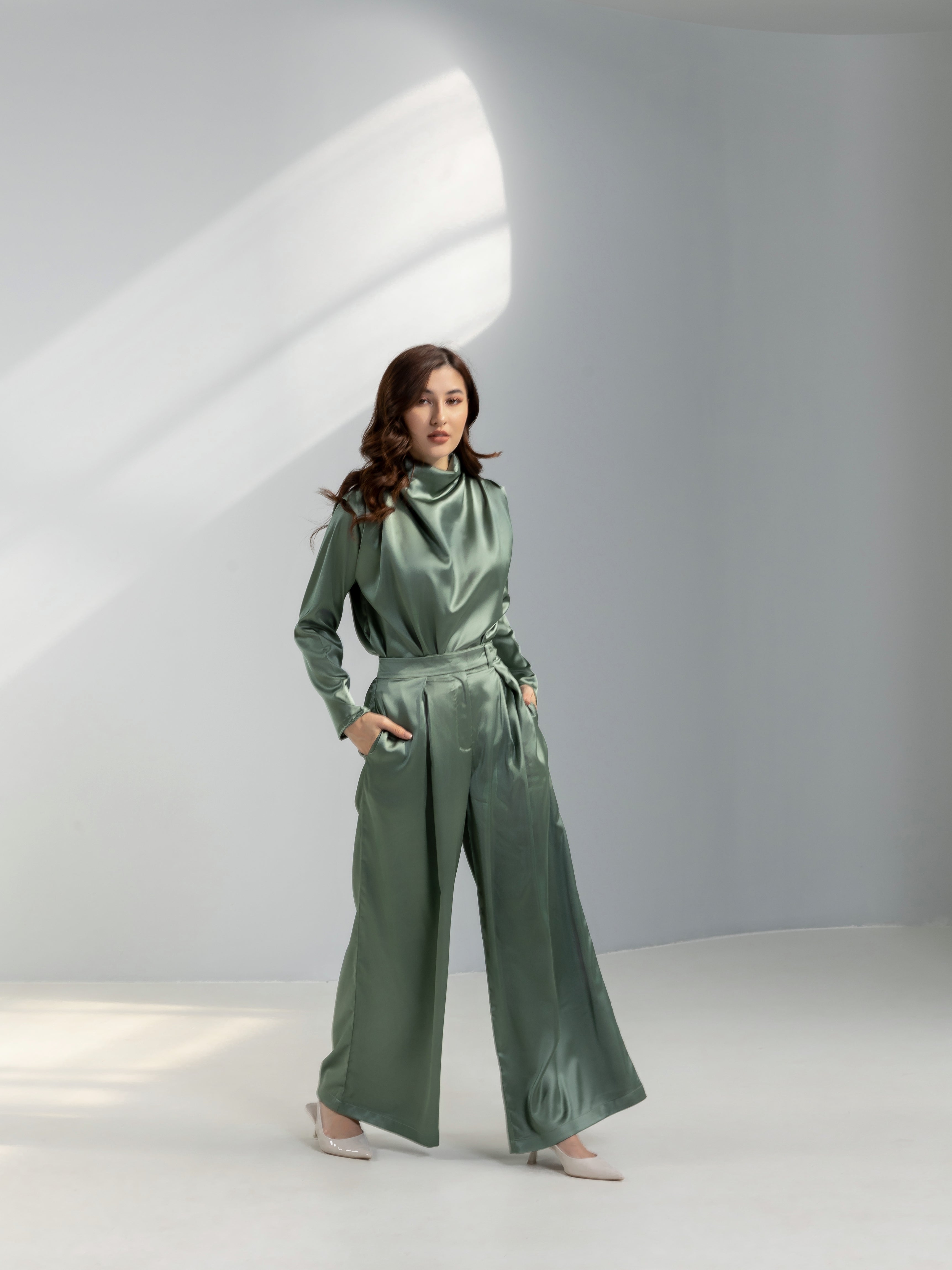 Wide leg Satin Trousers
