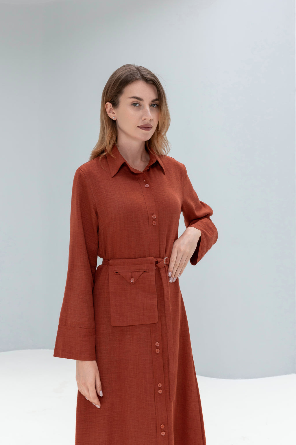 Linen Shirt Dress with Belt Bag