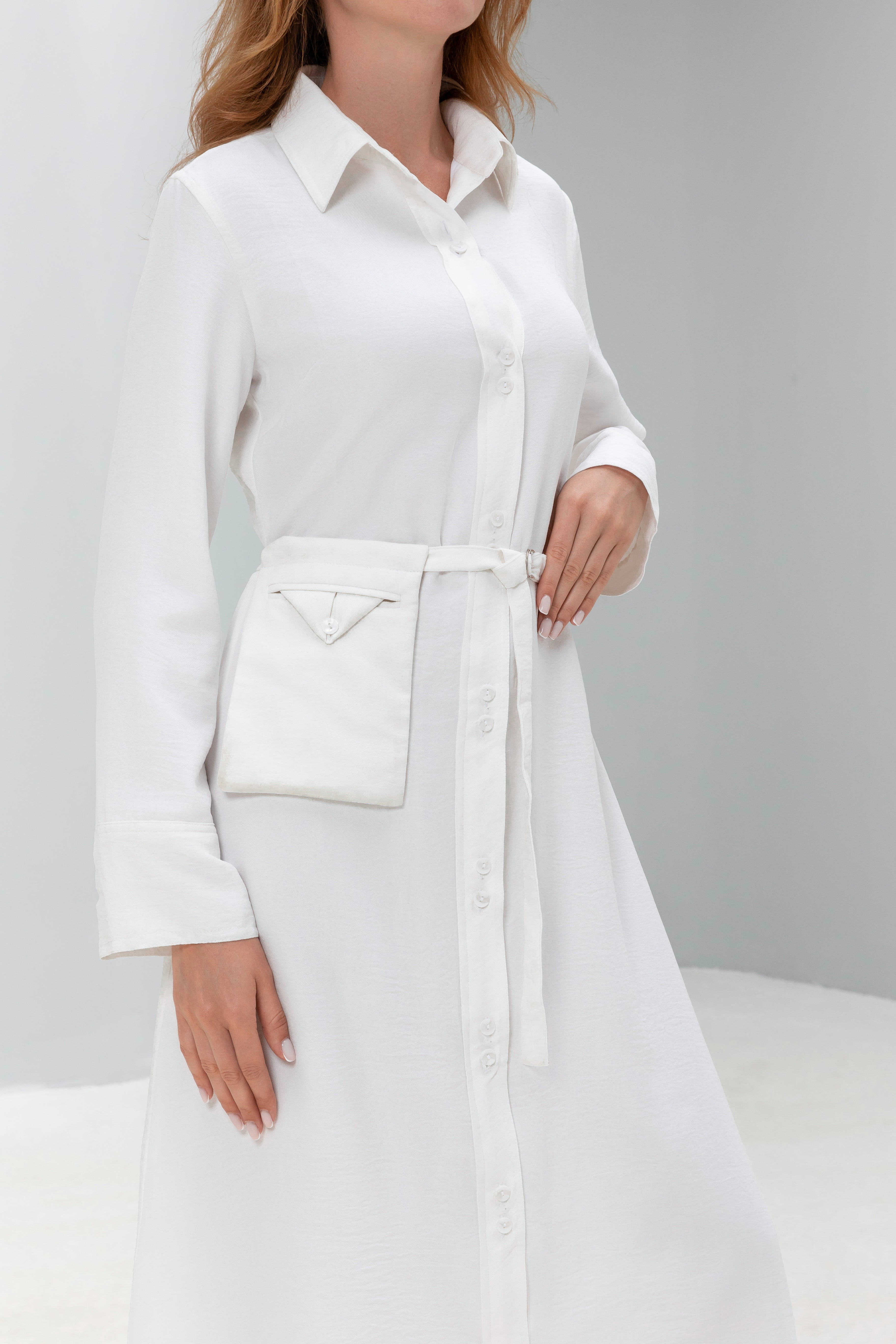 Linen Shirt Dress with Belt Bag