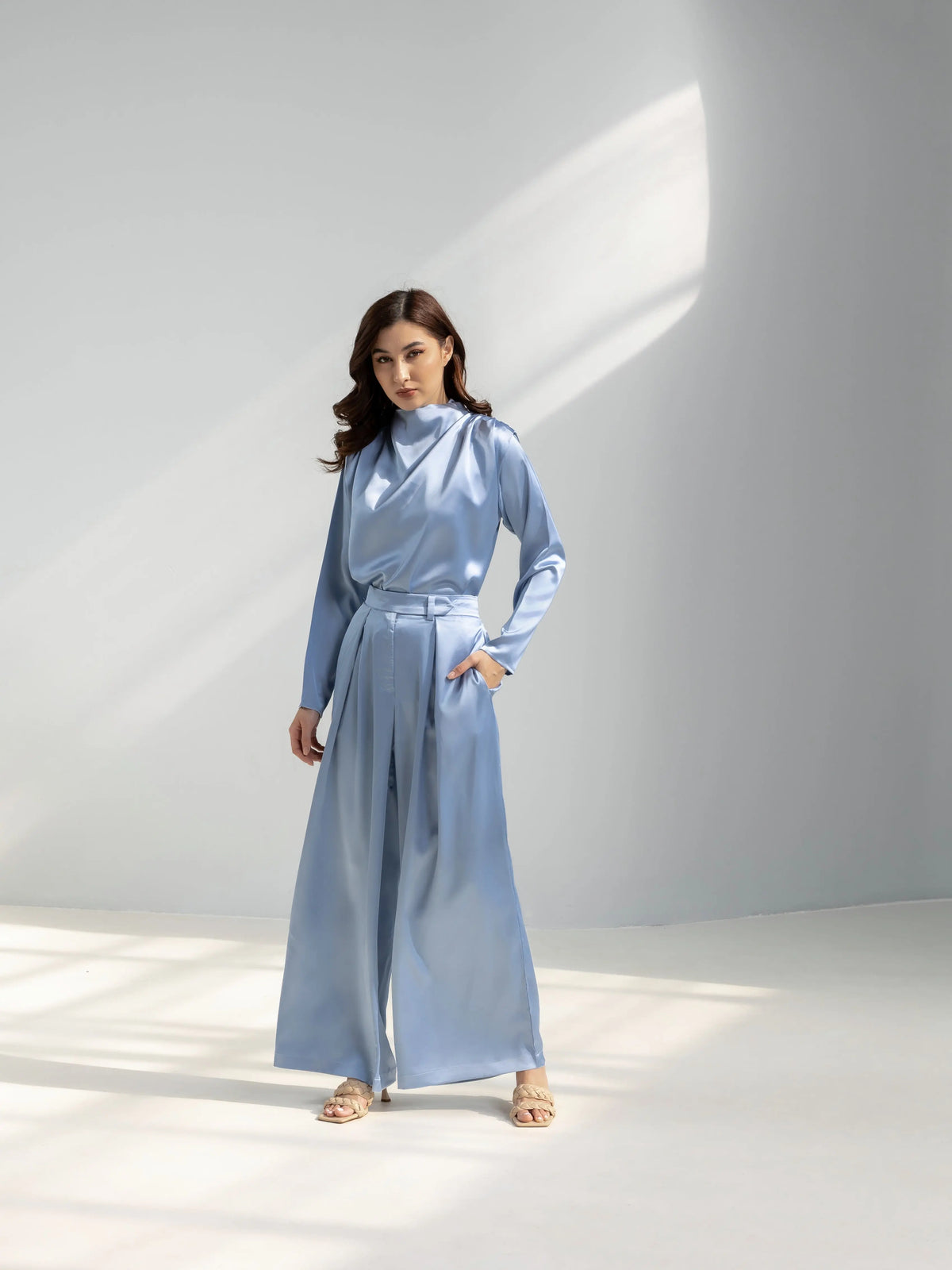 Wide leg Satin Trousers