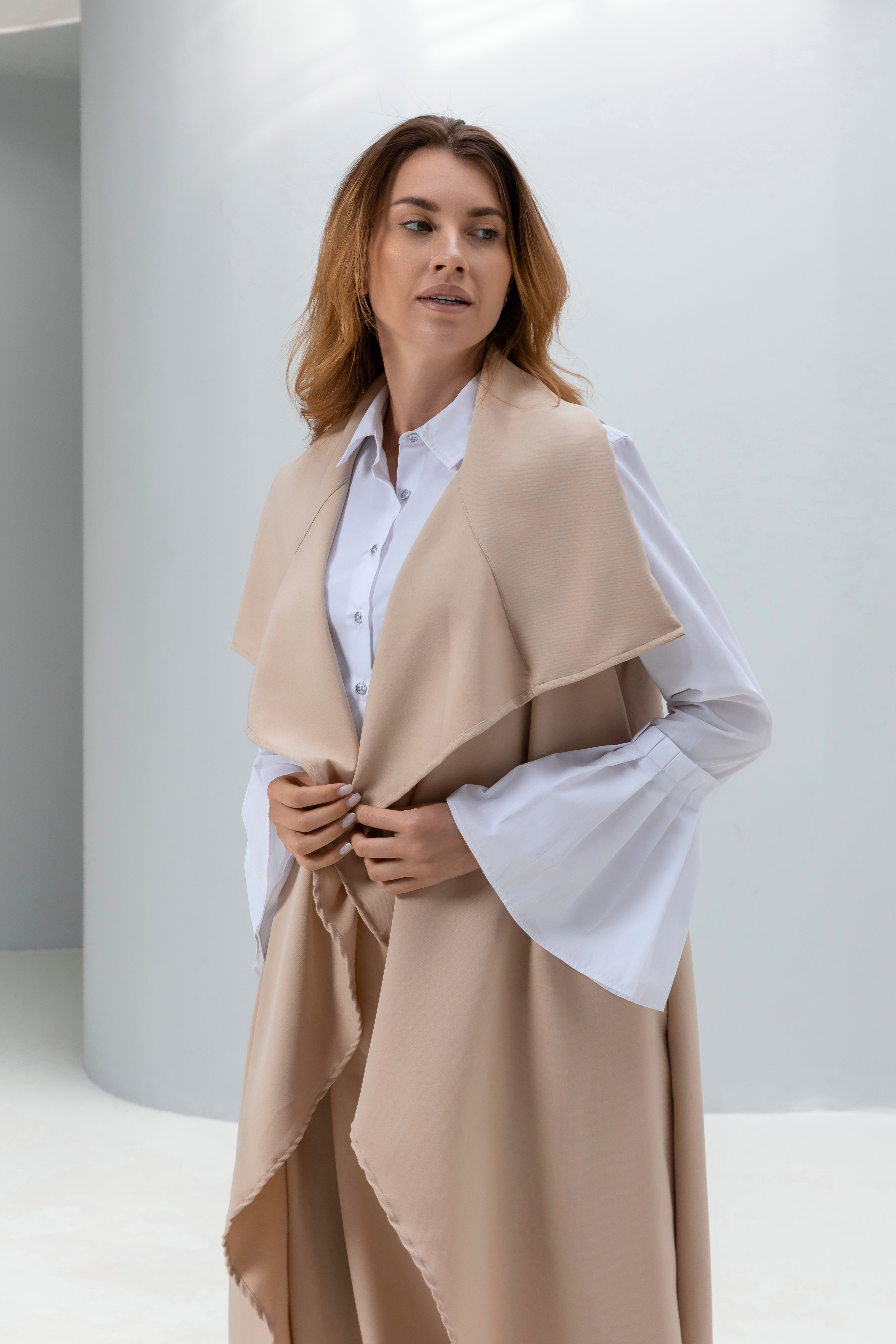 Drap collar sleeveless Long Cardigan