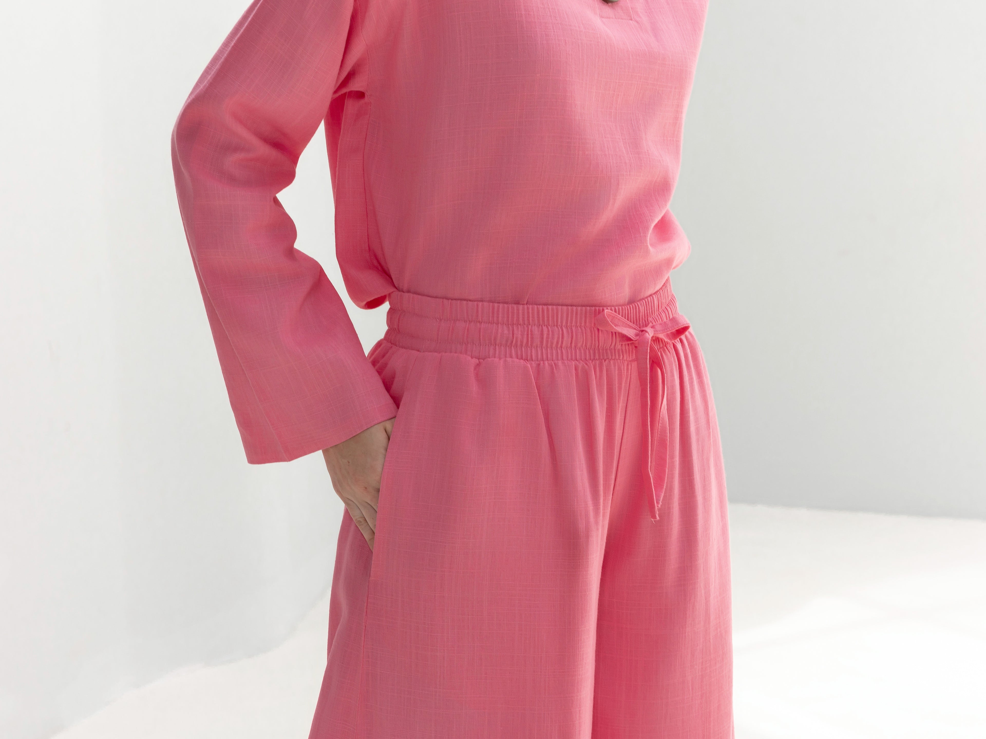 H-line Linen Trousers with side buttons