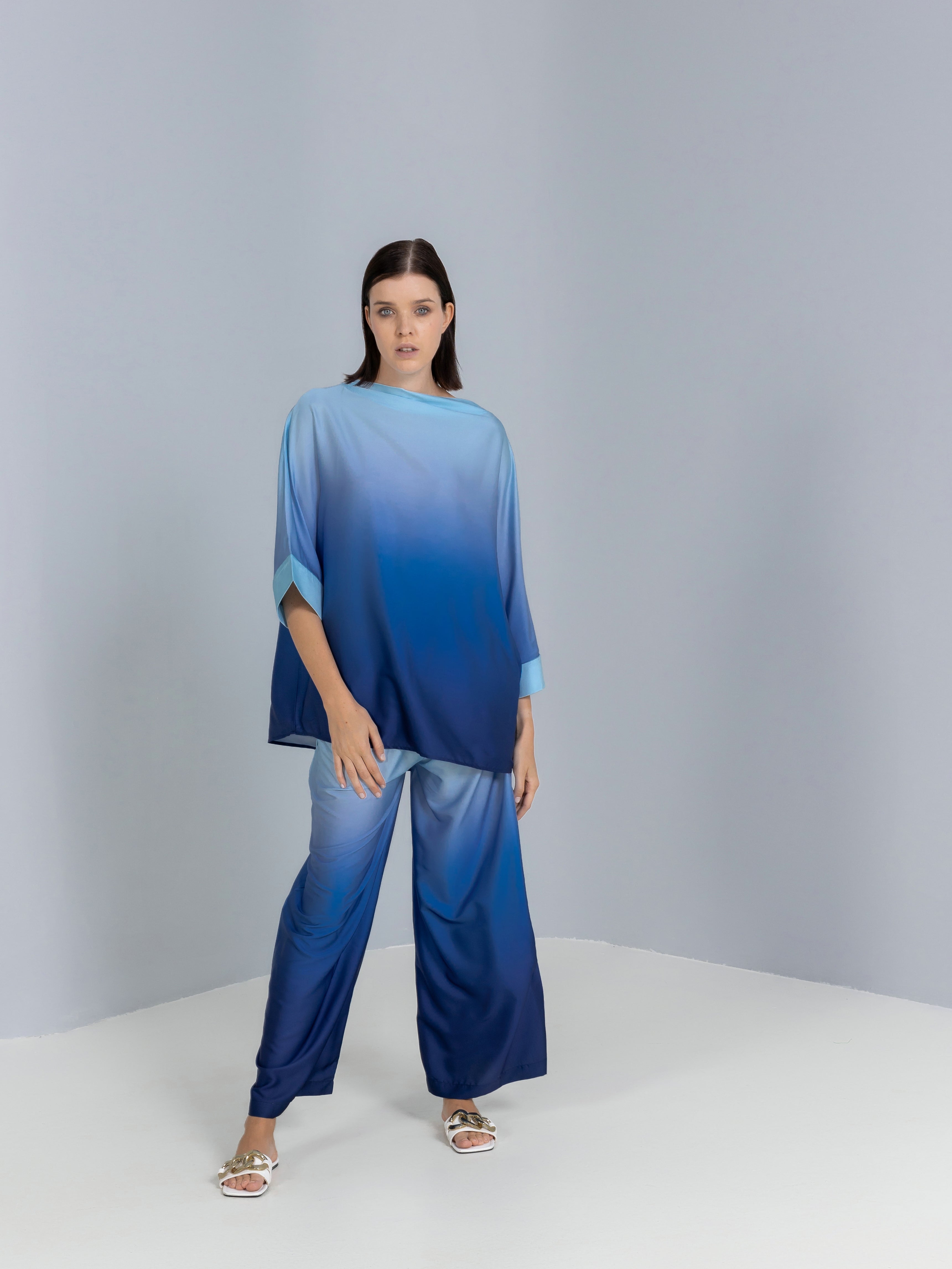 Wide-leg Ombre Satin Silk pants
